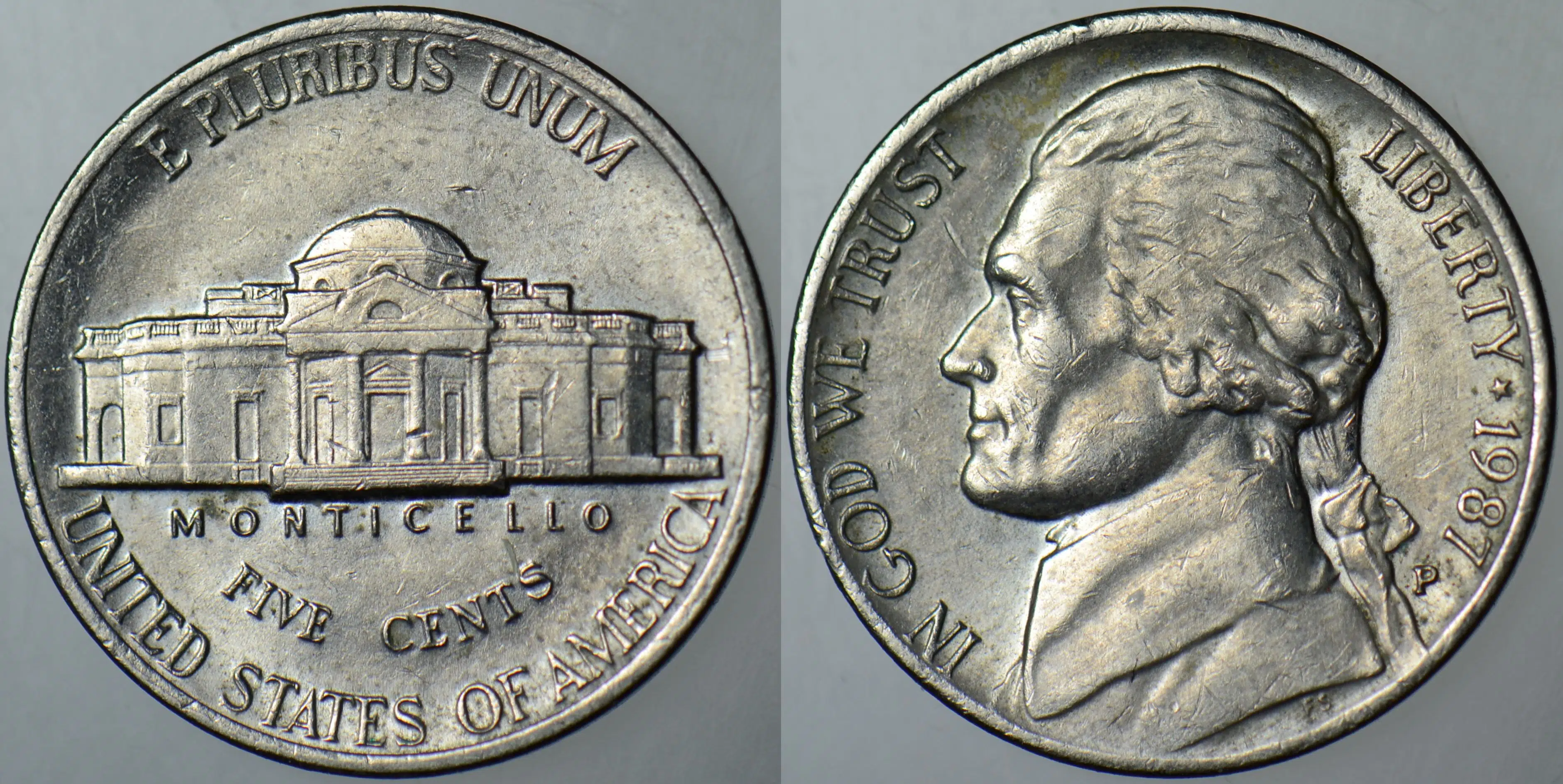 AMERİKA 5 CENT 1987 P. JEFFERSON NICKEL.