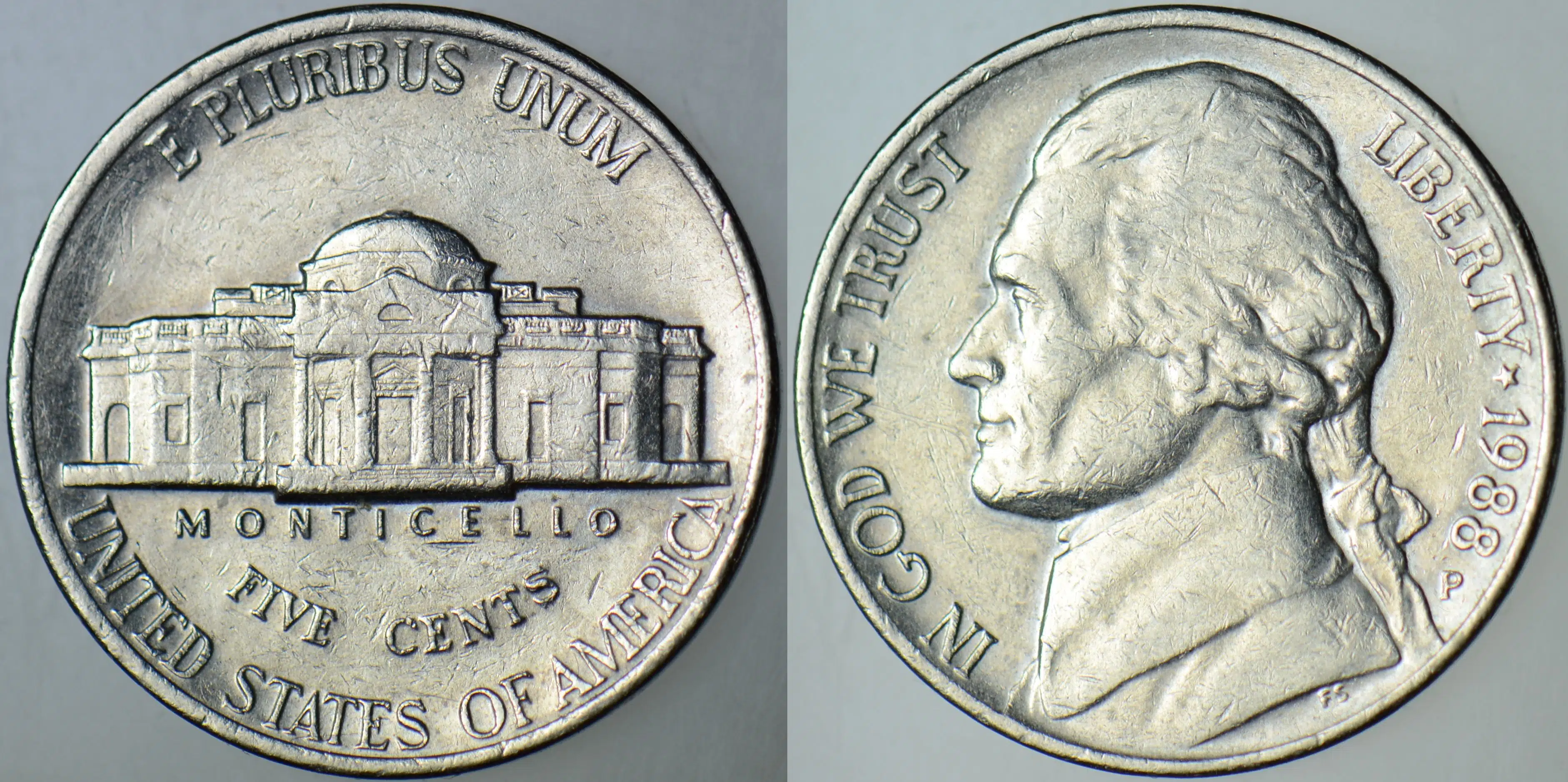 AMERİKA 5 CENT 1988 P. JEFFERSON NICKEL.