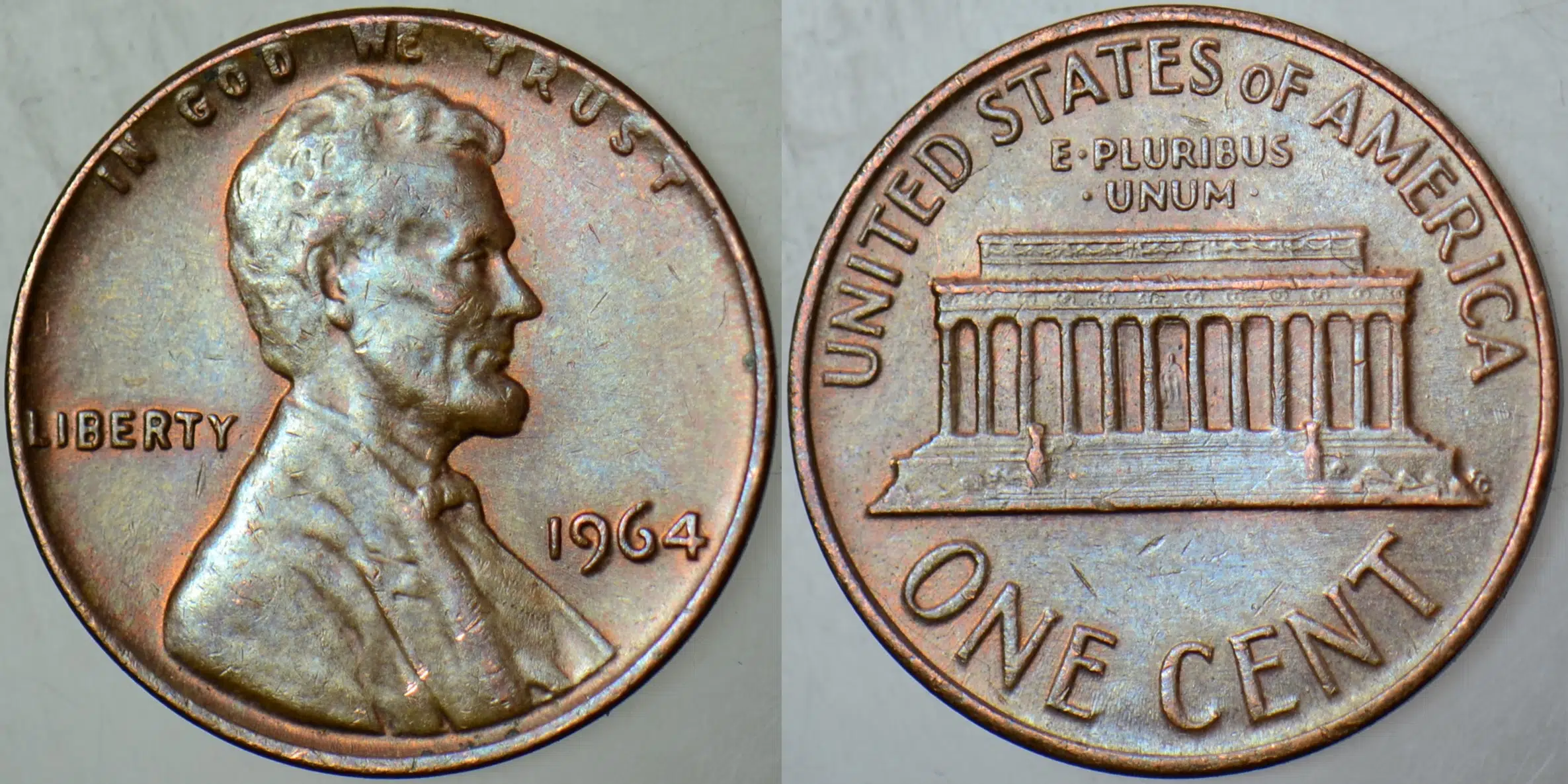 AMERİKA BİRLEŞİK DEVLETLERİ 1 CENT 1964 LINCOLN MEMORIAL CENT. 19 mm ÇİLALTI.