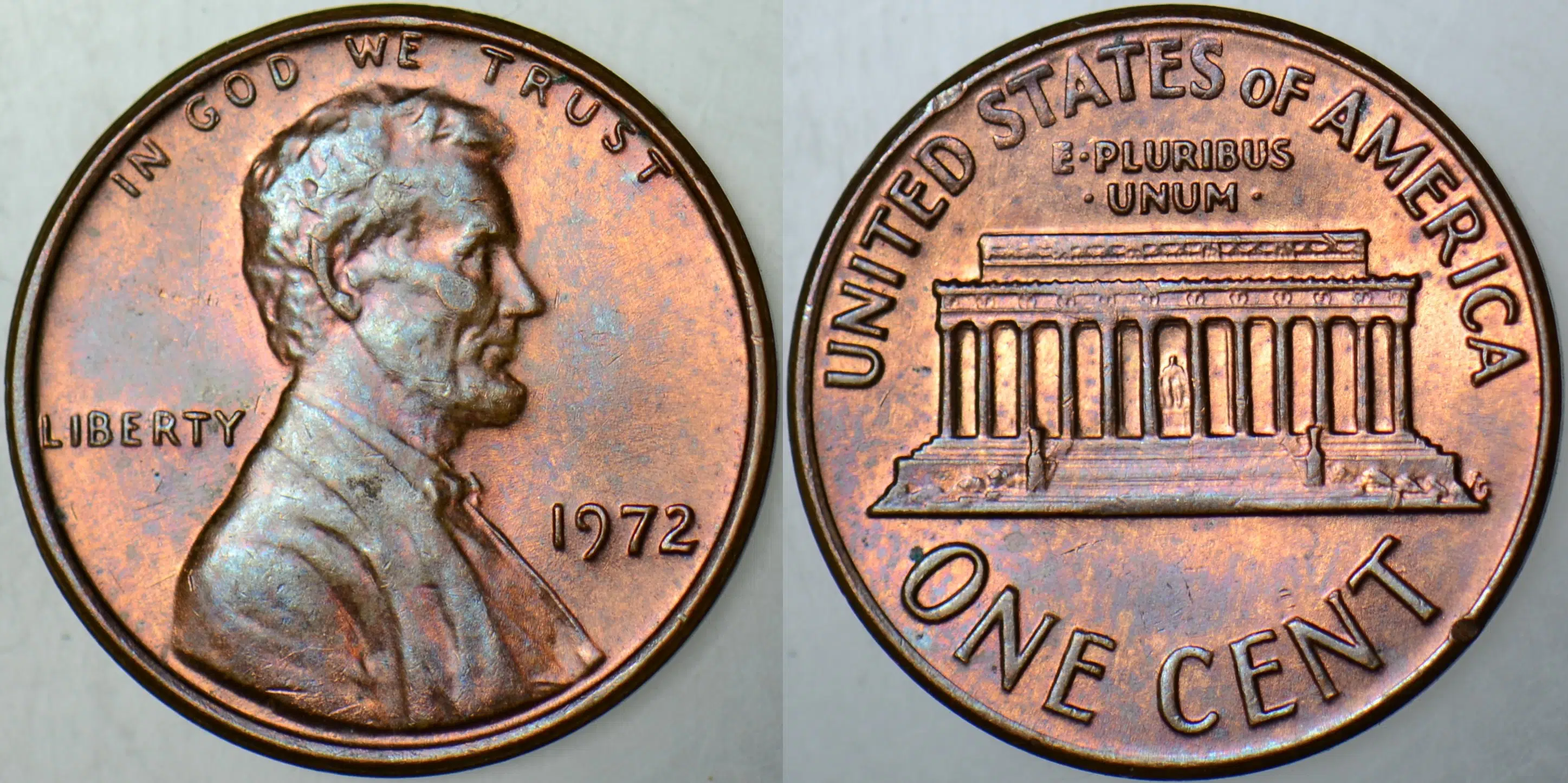 AMERİKA BİRLEŞİK DEVLETLERİ 1 CENT 1972 LINCOLN MEMORIAL CENT. 19 mm ÇİLALTI+