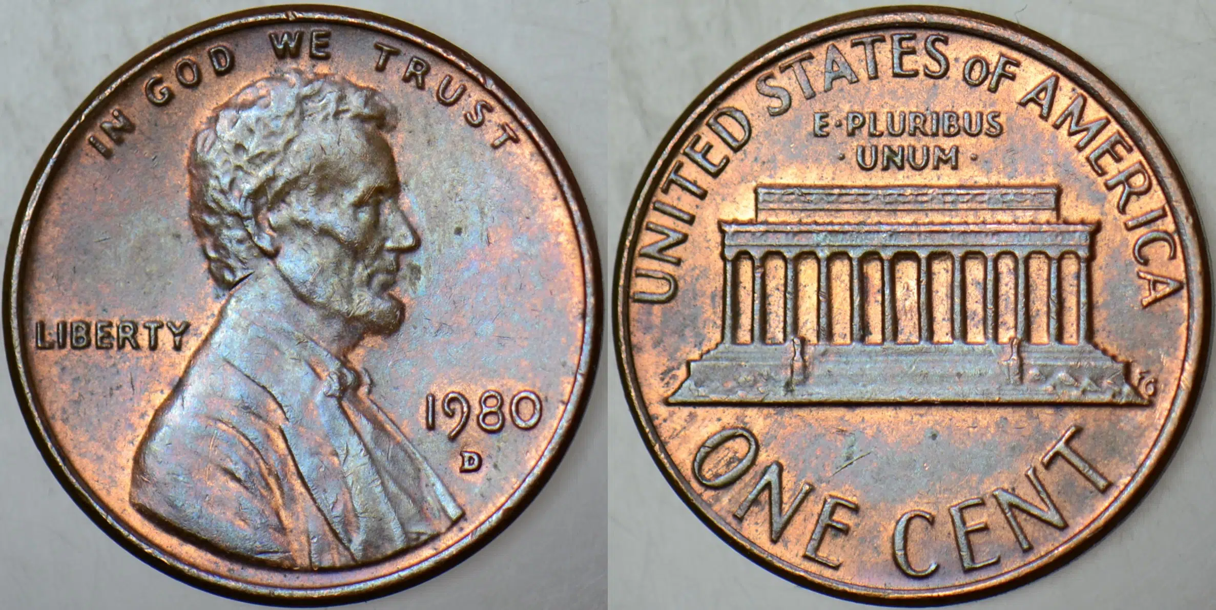AMERİKA BİRLEŞİK DEVLETLERİ 1 CENT 1980 LINCOLN MEMORIAL CENT. 19 mm ÇİLALTI