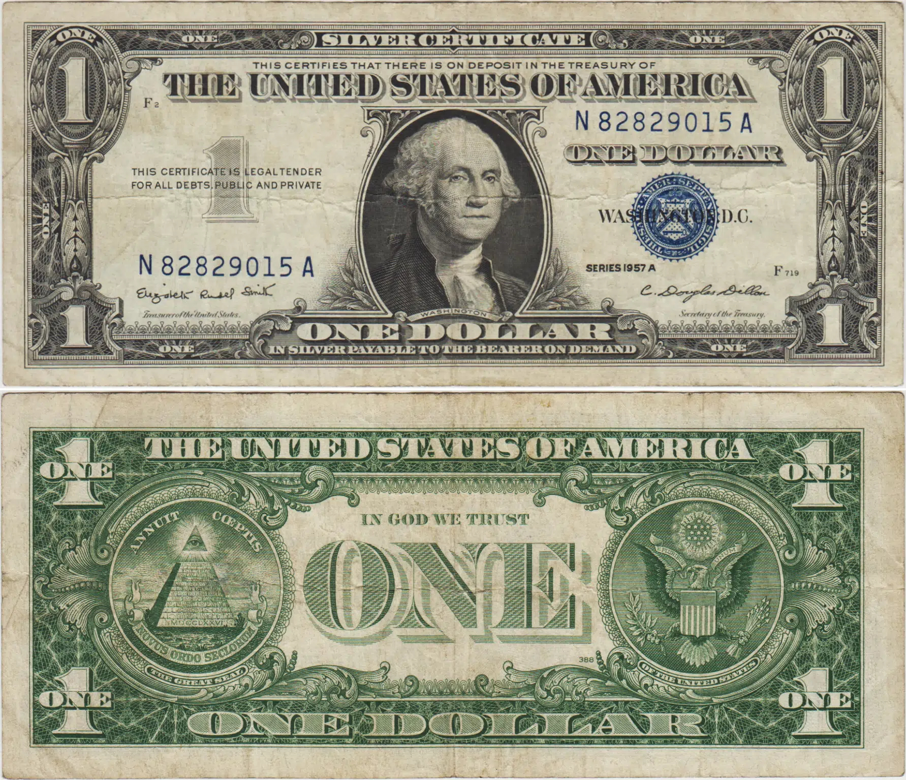 AMERİKA BİRLEŞİK DEVLETLERİ 1 DOLAR 1957 A MAVİ MÜHÜR-GÜMÜŞ SERTİFİKA ÇOK TEMİZ KONDİSYON.