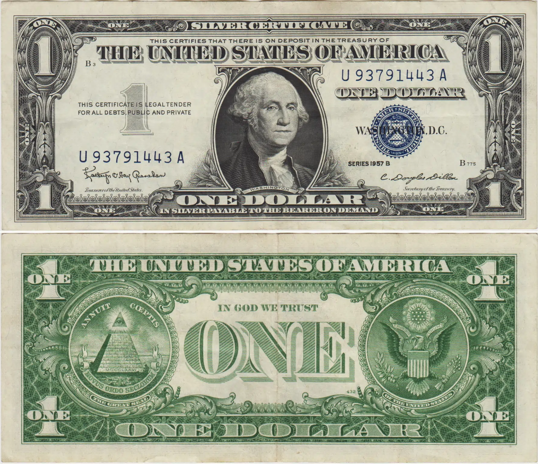 AMERİKA BİRLEŞİK DEVLETLERİ 1 DOLAR 1957 MAVİ MÜHÜR-GÜMÜŞ SERTİFİKA ÇOK ÇOK TEMİZ KONDİSYON.