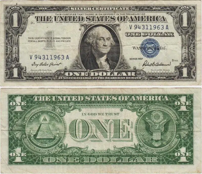AMERİKA BİRLEŞİK DEVLETLERİ 1 DOLAR 1957 MAVİ MÜHÜR-GÜMÜŞ SERTİFİKA ÇOK TEMİZ KONDİSYON.