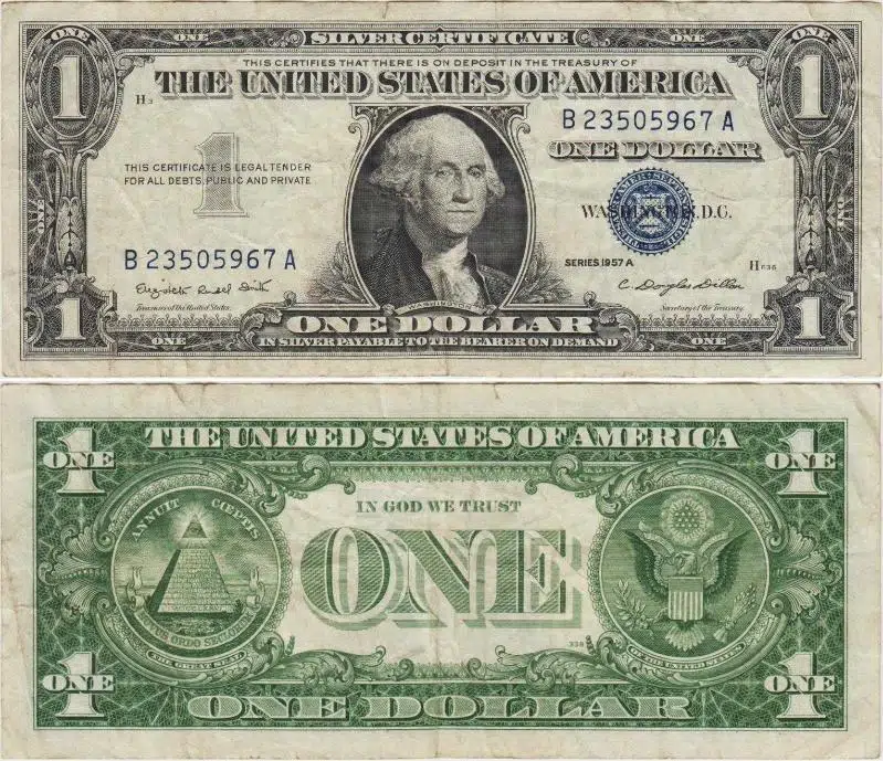 AMERİKA BİRLEŞİK DEVLETLERİ 1 DOLAR 1957 MAVİ MÜHÜR-GÜMÜŞ SERTİFİKA ÇOK TEMİZ(-) KONDİSYON.