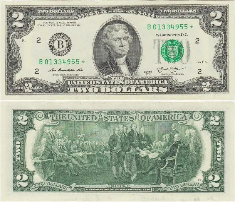 AMERİKA BİRLEŞİK DEVLETLERİ 2 DOLAR 2013 NEW YORK. B 013349..* SERİ NOLU DESTEDEN GÖNDERİLECEKTİR.. REPLACEMENT. STAR NOTE. ÇİL KONDİSYON.