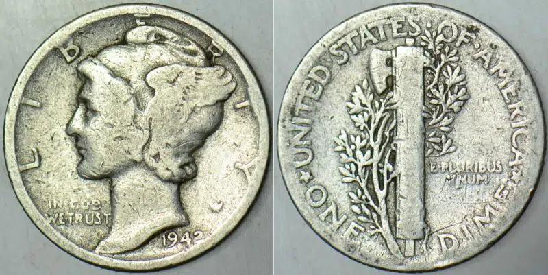 AMERİKA BİRLEŞİK DEVLETLERİ GÜMÜŞ 1 DIME 1942 İKİNCİ DÜNYA SAVAŞI DÖNEMİ. MERCURY HEAD 10 CENT.