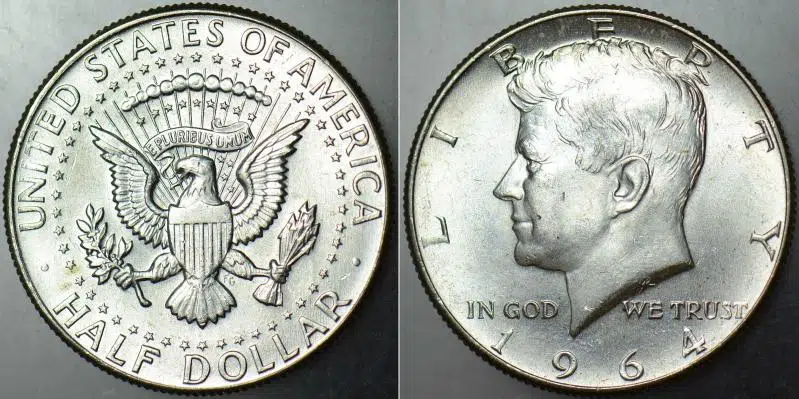 AMERİKA BİRLEŞİK DEVLETLERİ GÜMÜŞ YARIM DOLAR 1964 KENNEDY 900 AYAR 12,5 GRAM. ÇİL KONDİSYON.