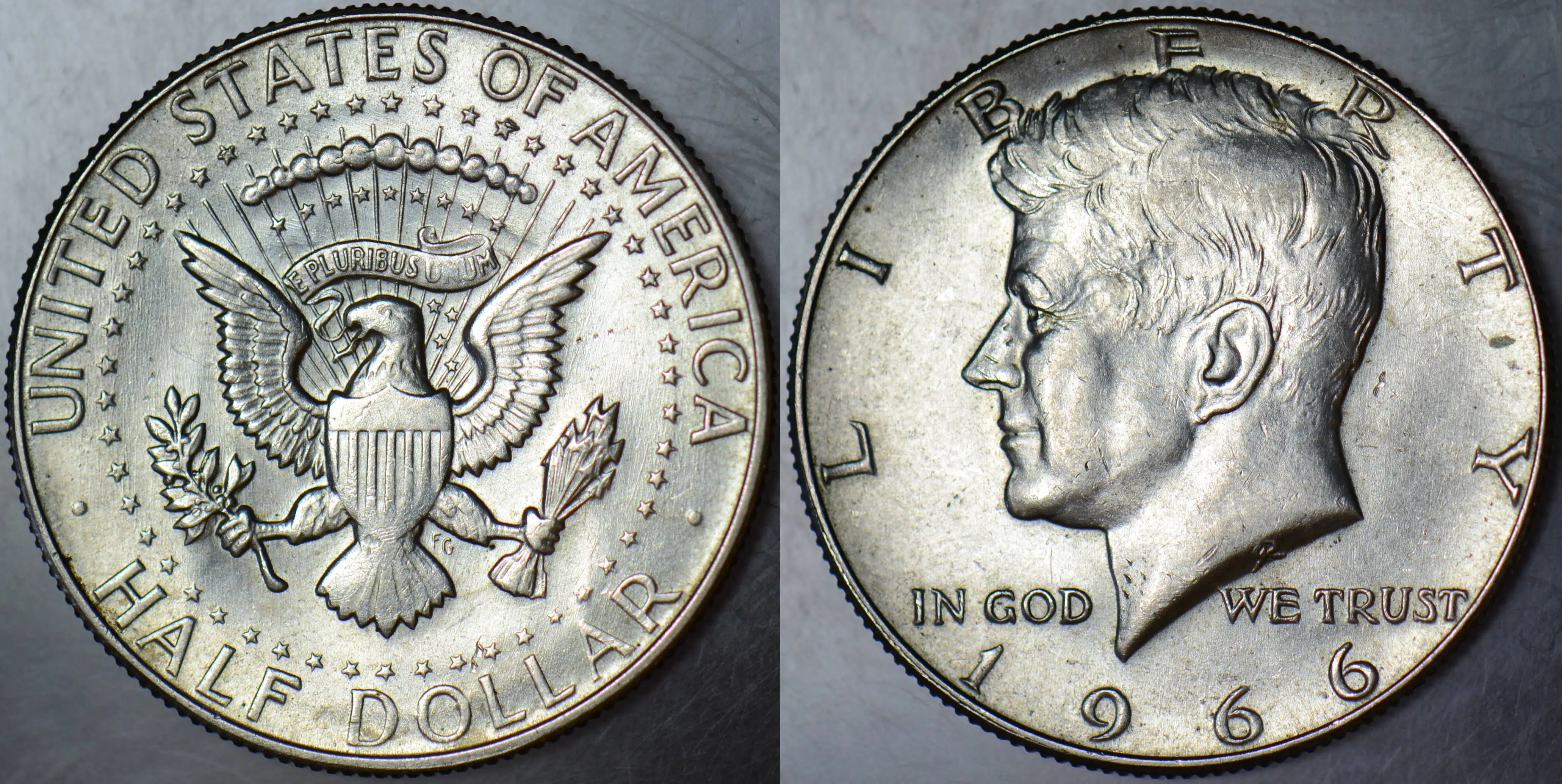 AMERİKA BİRLEŞİK DEVLETLERİ GÜMÜŞ YARIM DOLAR 1966 KENNEDY 11,3 gr. ÇİL(-)