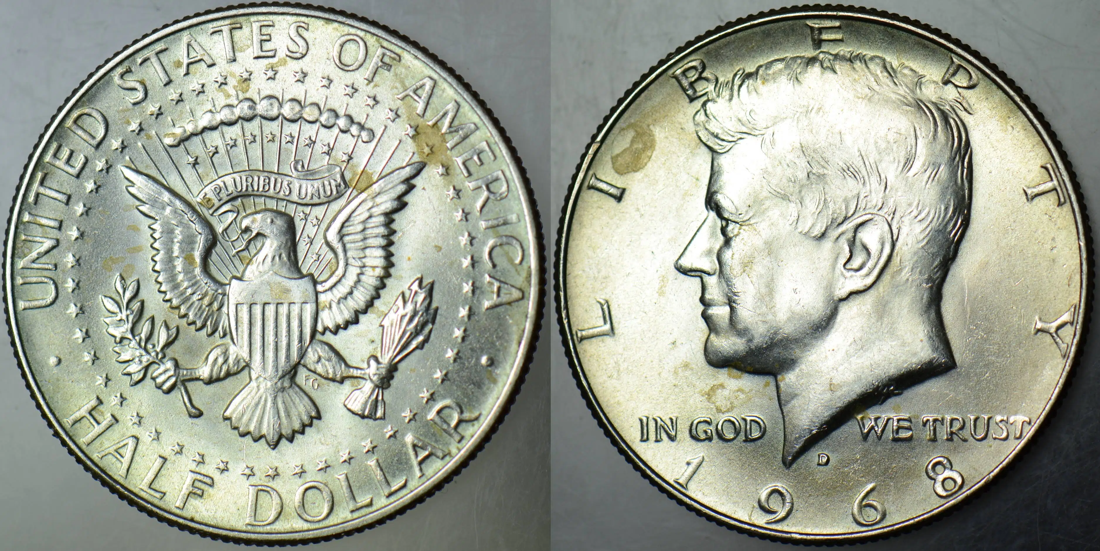 AMERİKA BİRLEŞİK DEVLETLERİ GÜMÜŞ YARIM DOLAR 1968 KENNEDY 11,3 gr. ÇİL(-)