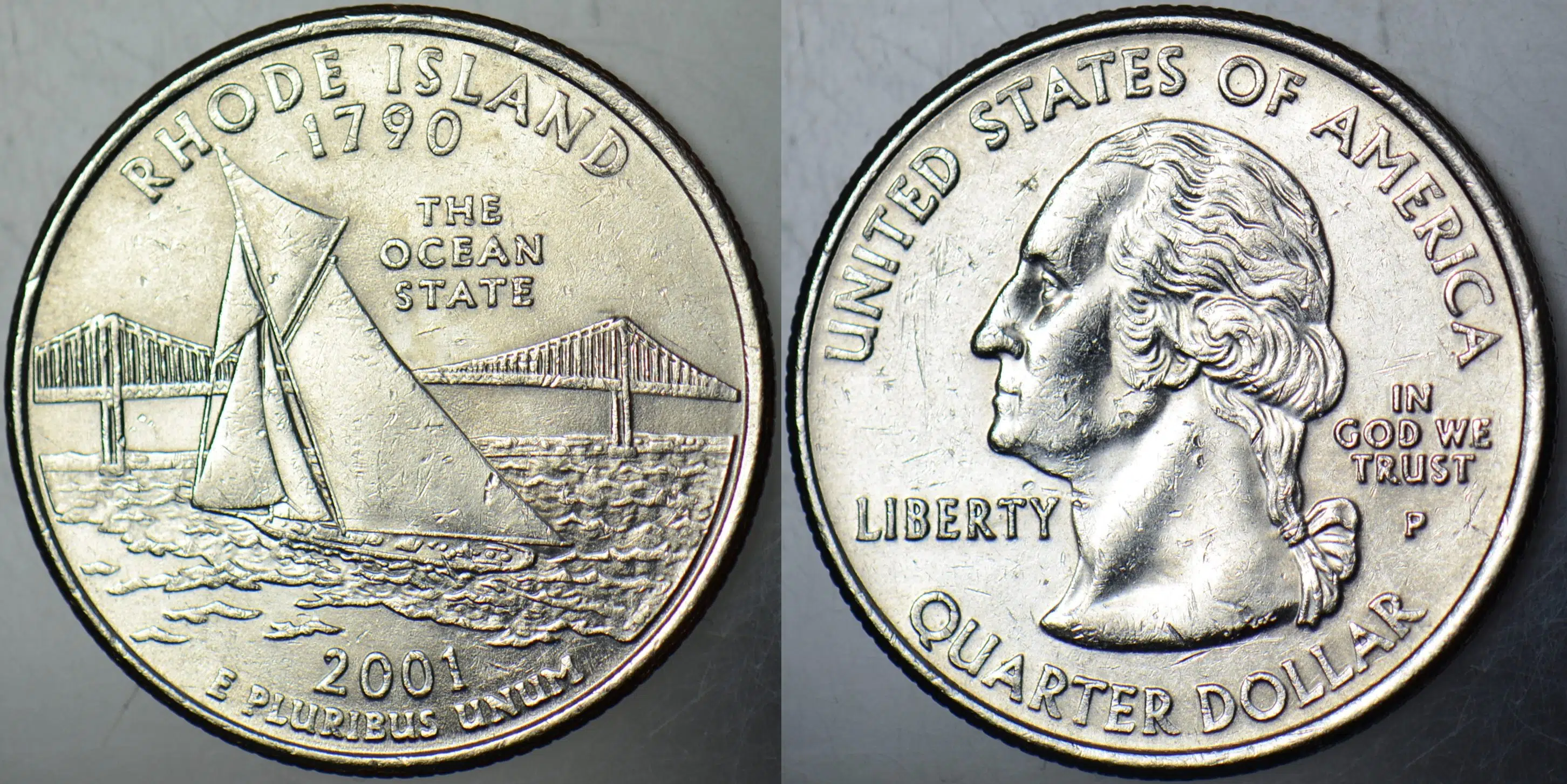 AMERİKA ÇEYREK DOLAR 2001 P EYALETLER-RHODE ISLAND. OKYANUS - YELKENLİ.