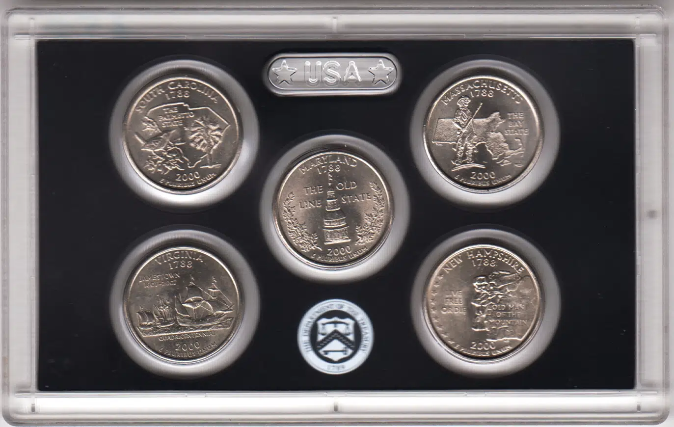 AMERİKA EYALETLER ÇEYREK DOLAR 5 ADETLİK 2000 SETİ. PVC DARPHANE KARTINDA.