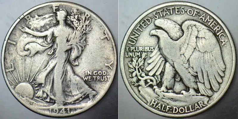 AMERİKA GÜMÜŞ YARIM DOLAR 1941 WALKING LIBERTY. İKİNCİ DÜNYA SAVAŞI DÖNEMİ. 12,4 GRAM.