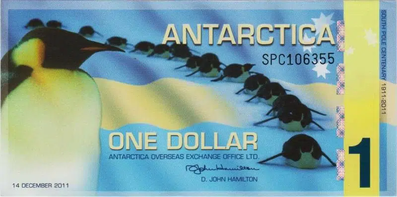 ANTARKTİKA 1 DOLAR 2011 PENGUENLER VE GÜNEY KUTBU'NUN 100. YILI TEMALI. ÇİL KONDİSYON.
