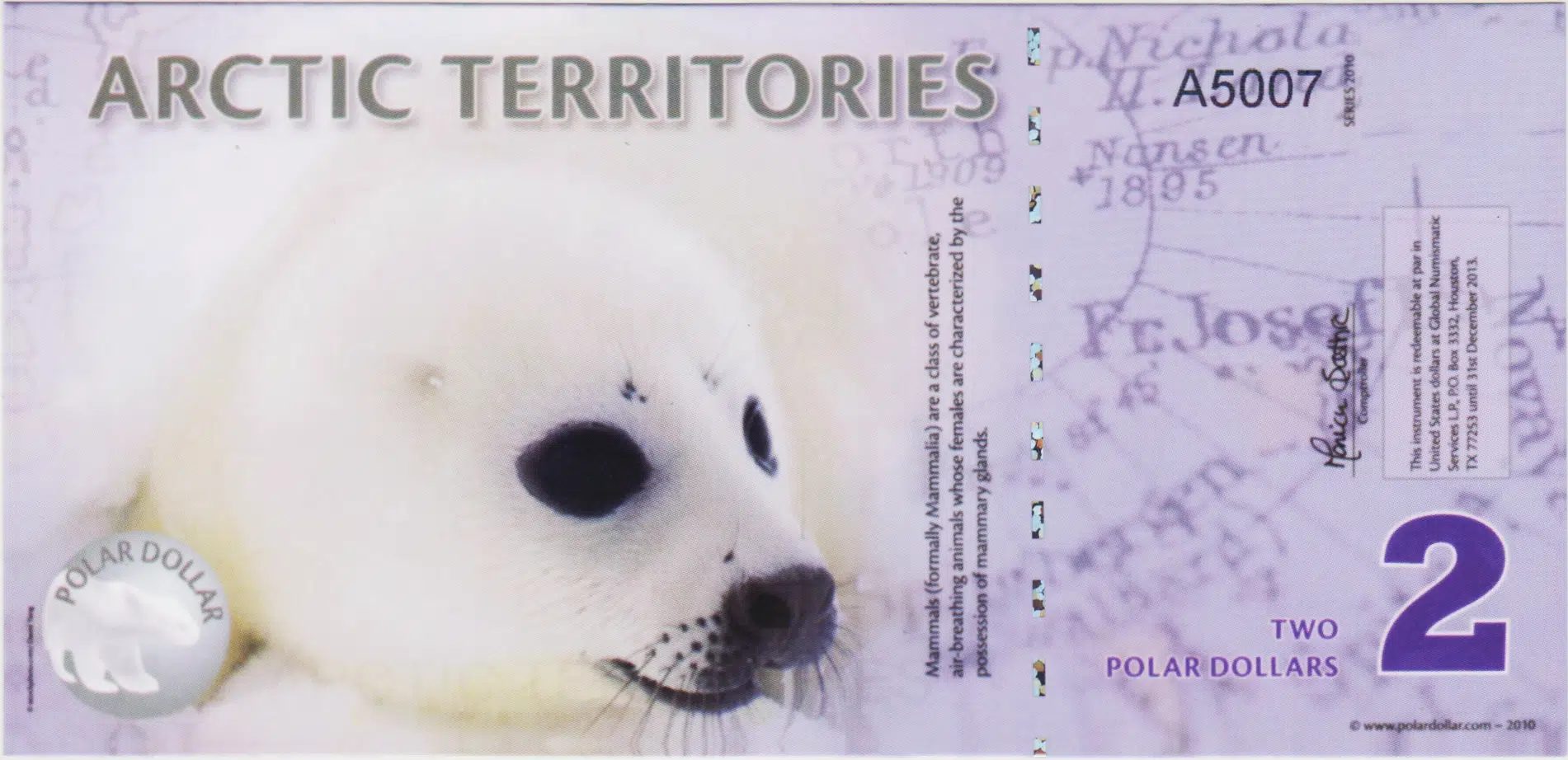 ARCTIC TERRITORIES 2 POLAR DOLAR 2010 BEYAZ FOK YAVRUSU TEMALI. POLYMER. ÇİL KONDİSYON.