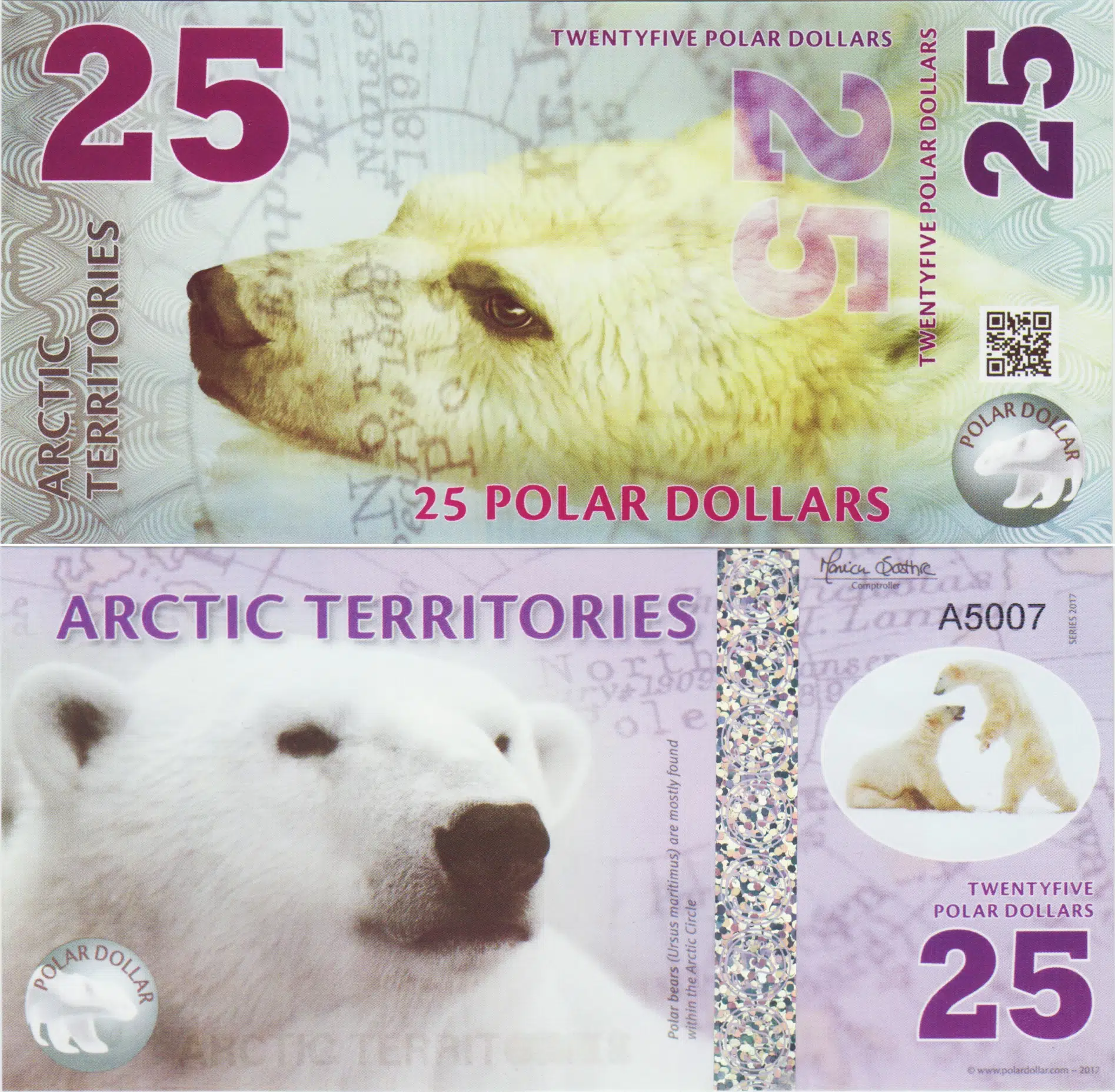 ARCTİC TERRİTORİES 25 POLAR DOLAR 2017 KUTUP AYISI TEMALI. POLYMER ÇİL