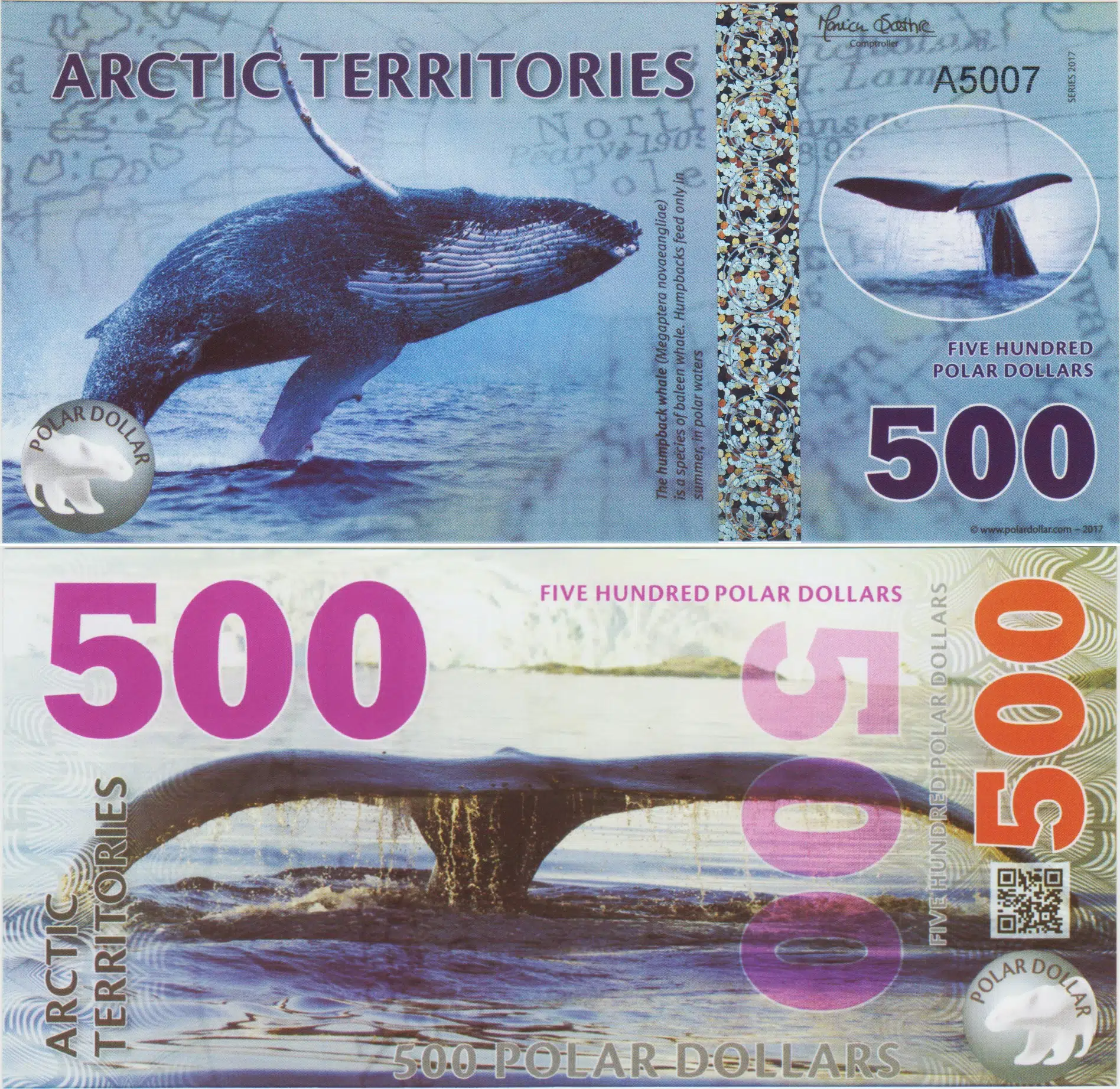 ARCTİC TERRİTORİES 500 POLAR DOLAR 2017 KAMBUR BALİNA TEMALI. POLYMER ÇİL