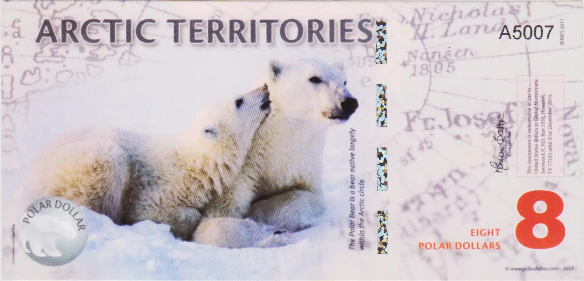 ARCTİC TERRİTORİES 8 POLAR DOLAR 2011 KUTUP AYISI TEMALI. POLYMER ÇİL
