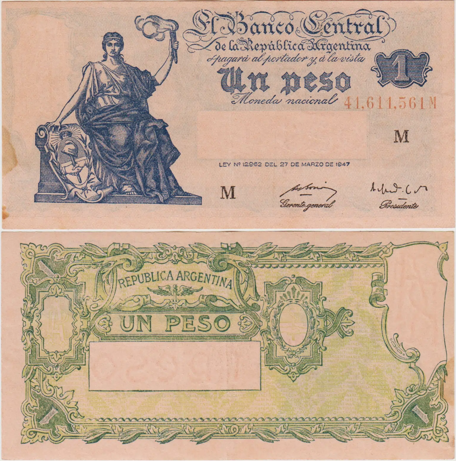 ARJANTİN 1 PESO 1947 (1949-50) ÇOK ÇOK TEMİZ+