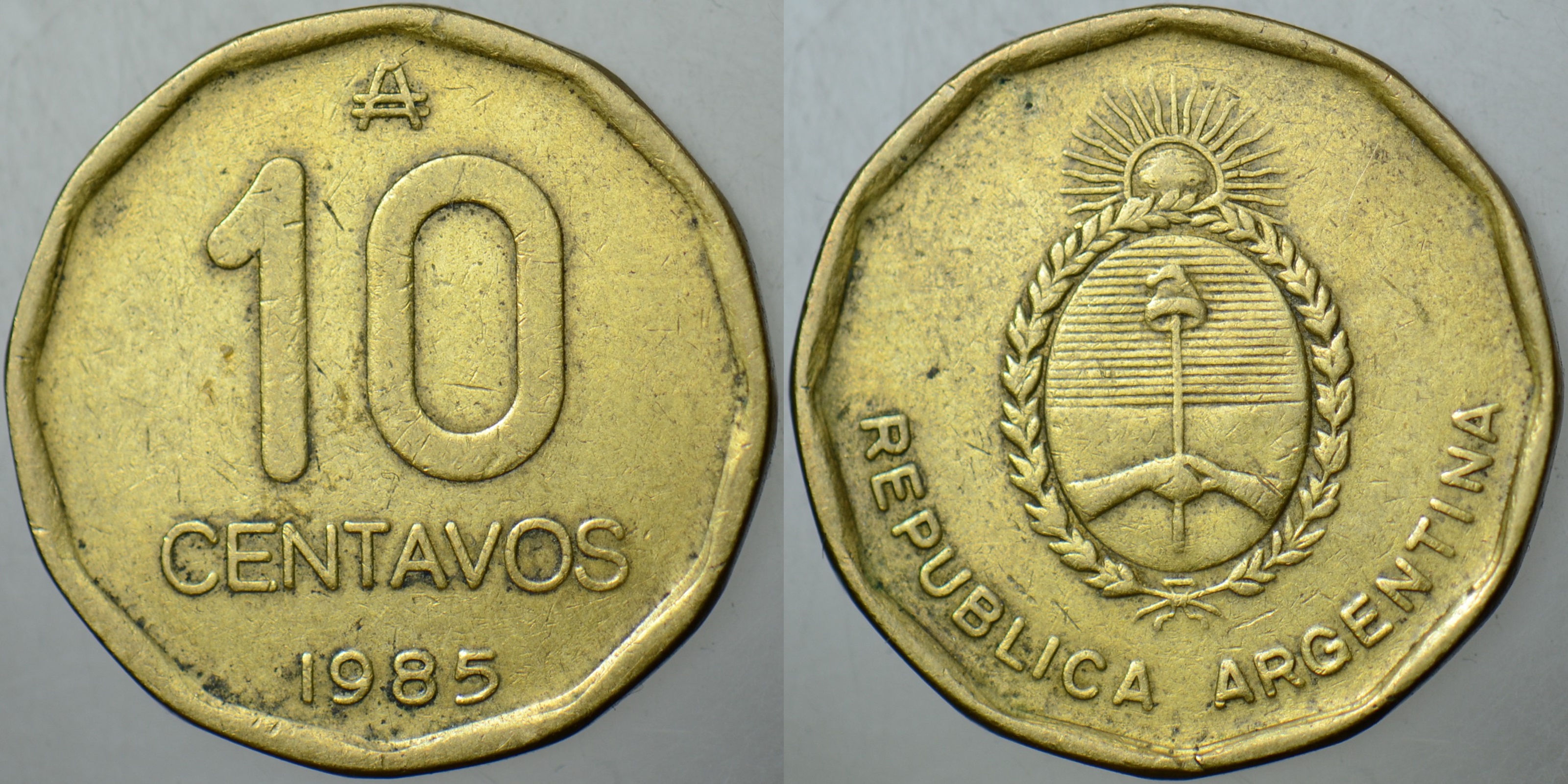ARJANTİN 10 CENTAVOS 1985 BU TİPİN BASILDIĞI İLK YIL.
