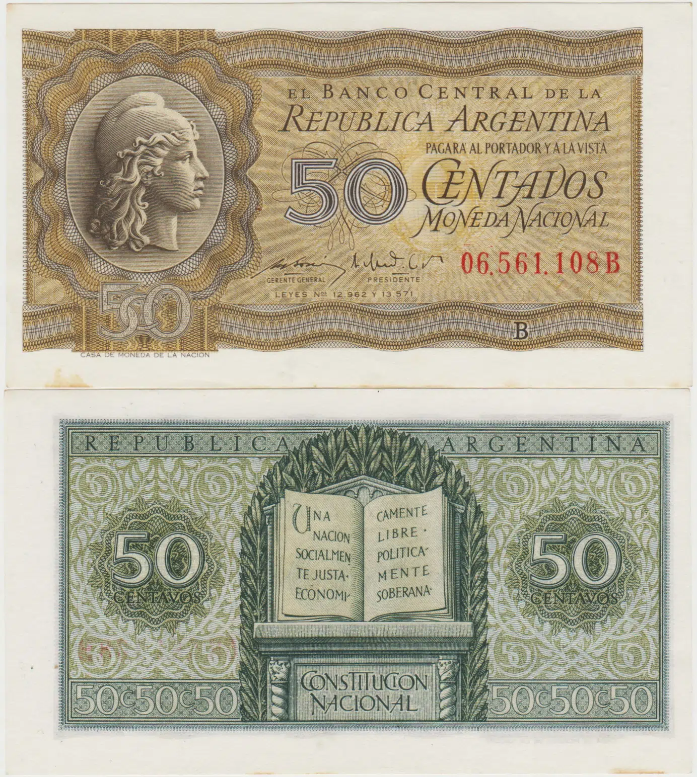 ARJANTİN 50 CENTAVOS 1951-52 ÇİLALTI.