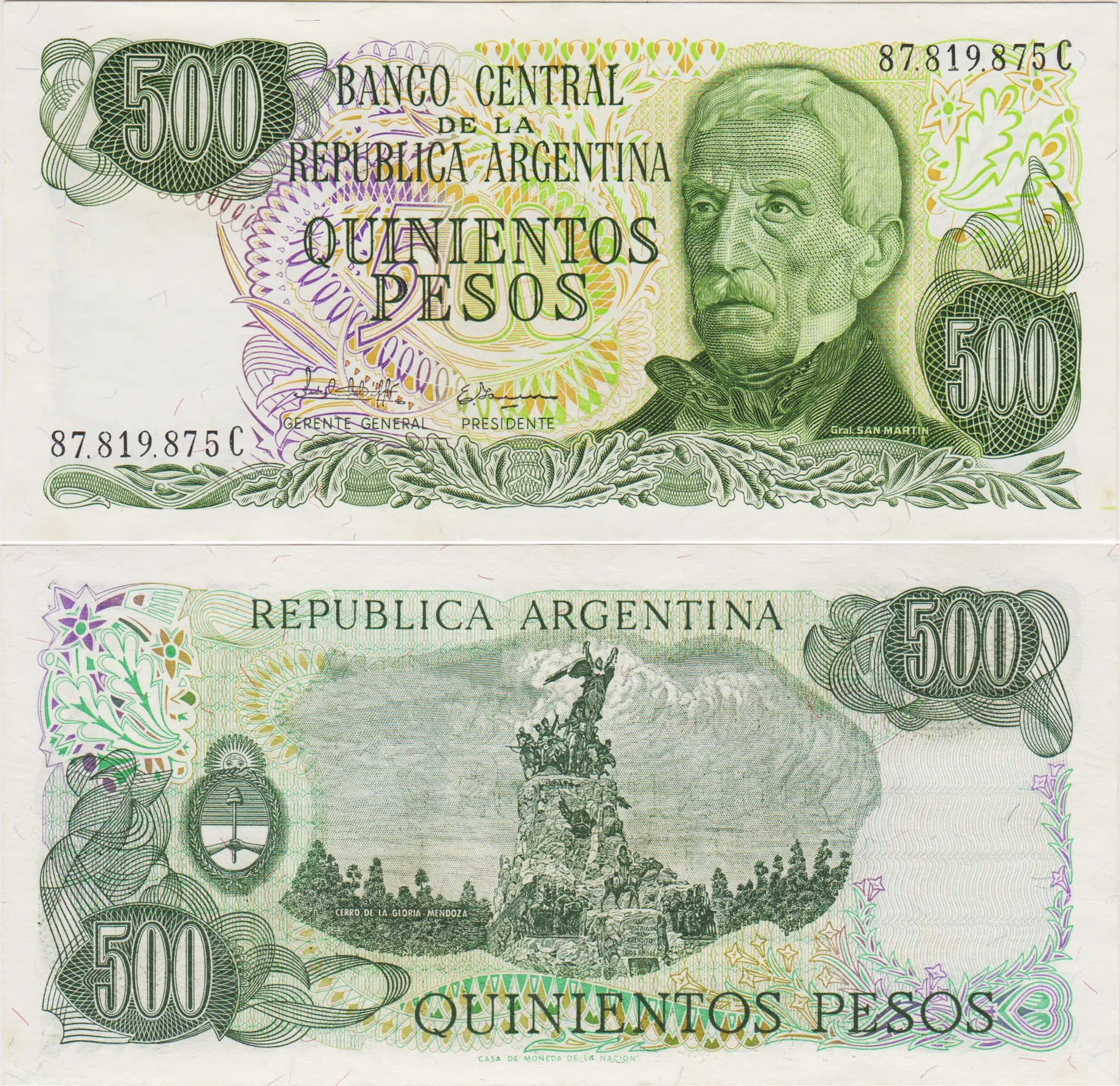 ARJANTİN 500 PESO 1977-82 ÇİL KONDİSYON.