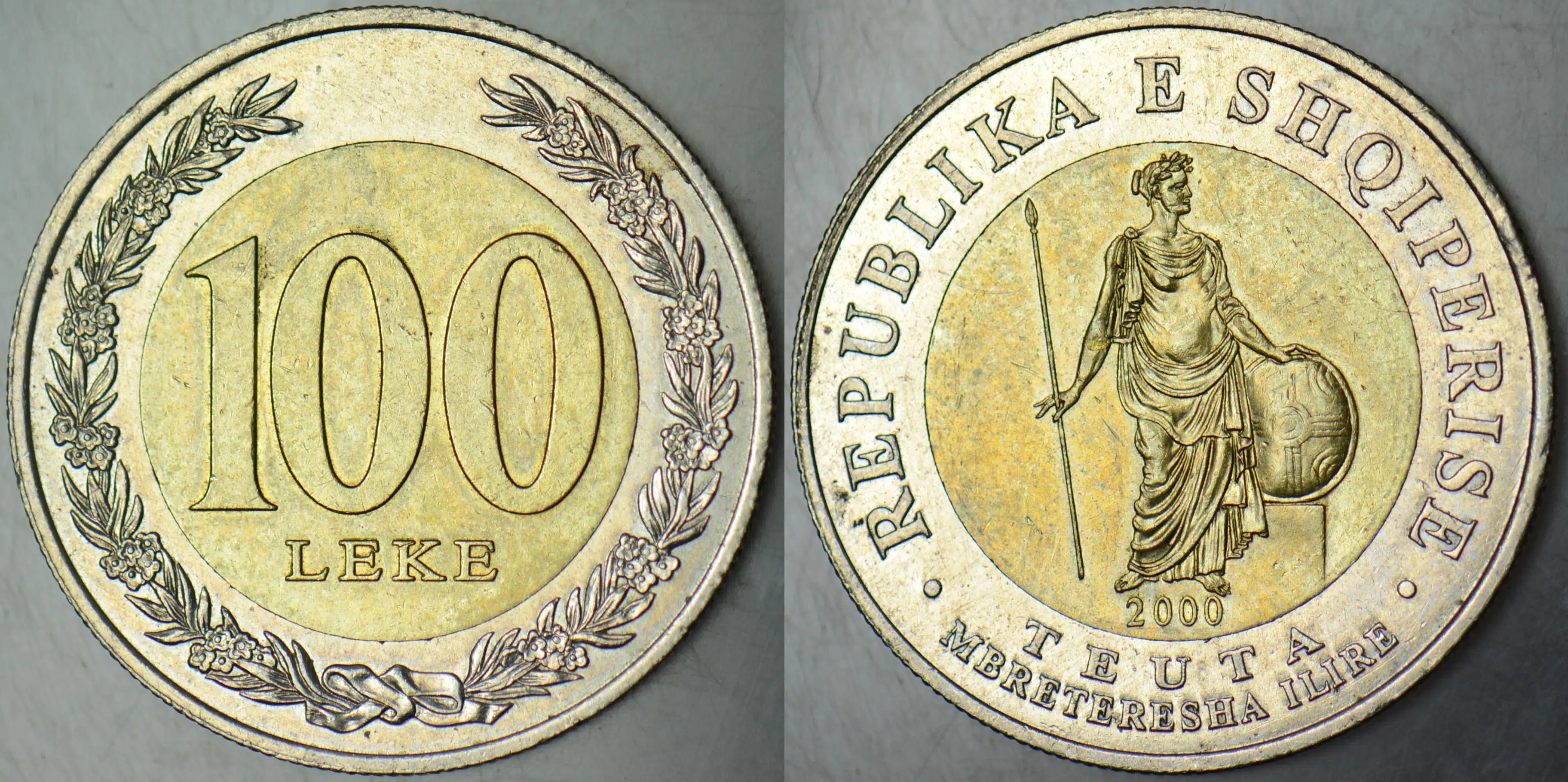 ARNAVUTLUK 100 LEK 2000 YILI ANTİK ÇAĞ İLLİRYA TANRIÇA TEUTA TEMALI BİMETAL.
