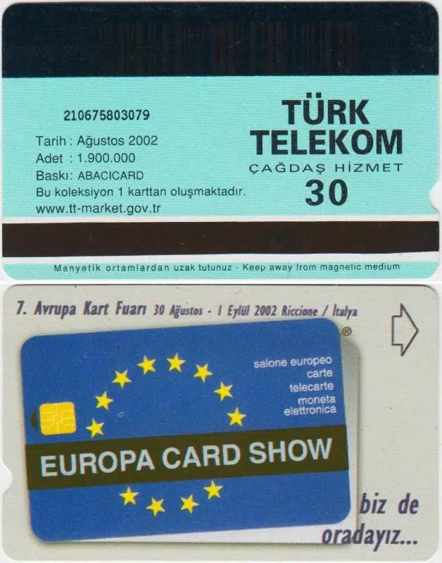 AVRUPA KART FUARI TELEFON KARTI 30'LUK TÜRK TELEKOM. AĞUSTOS 2002