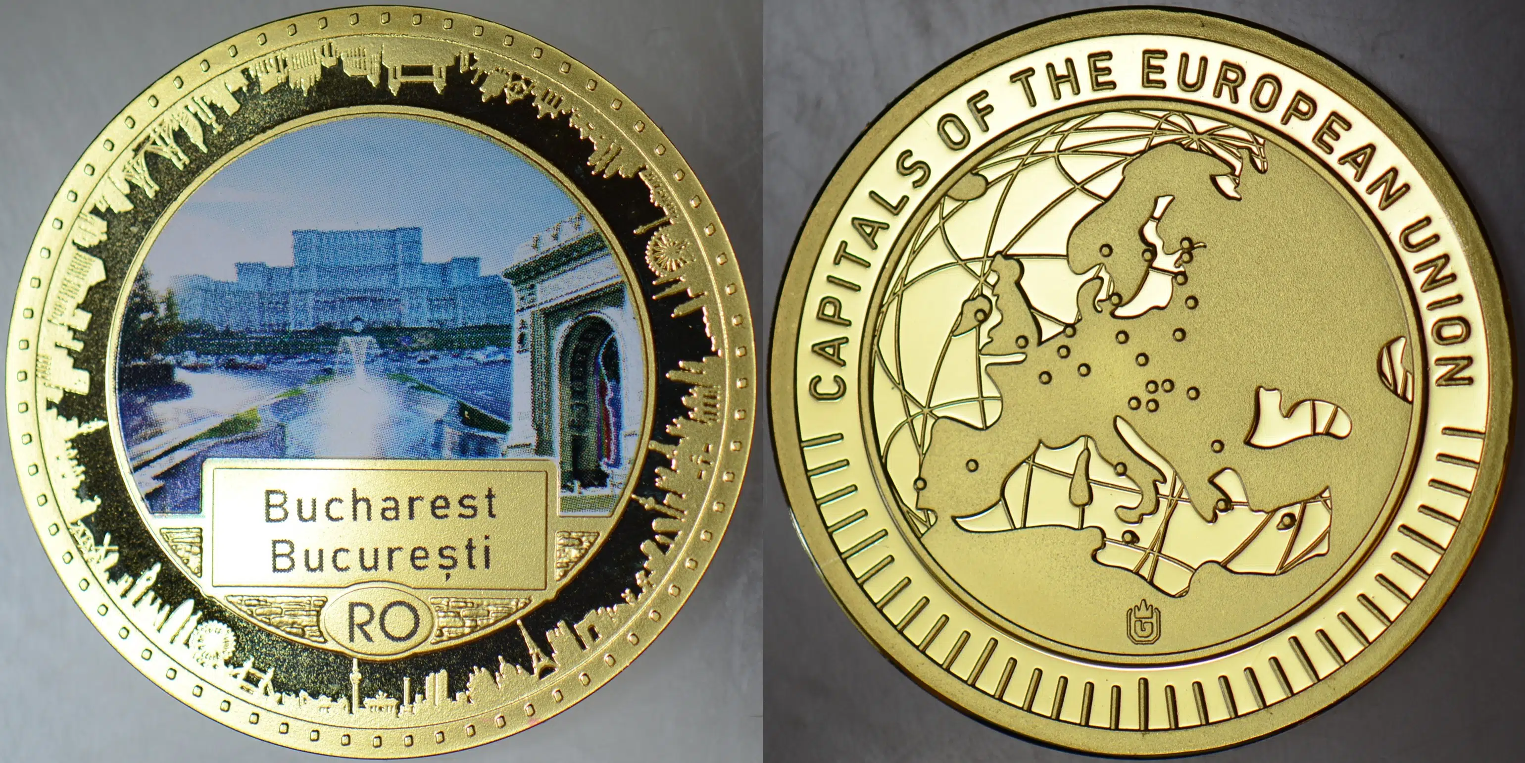 AVRUPA'NIN BAŞKENTLERİ MADALYON-BÜKREŞ. RENKLİ 33 mm ÇİL.