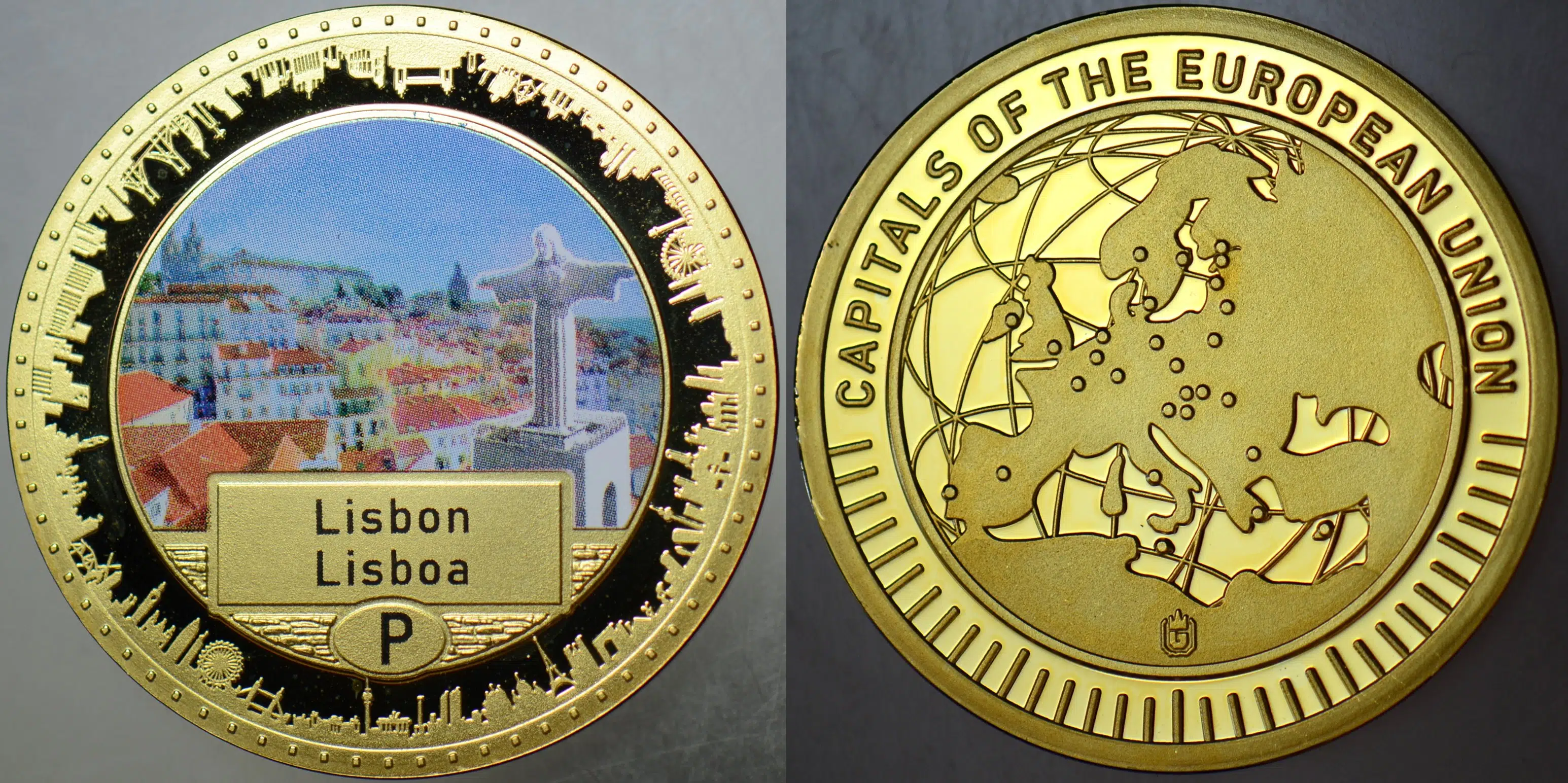 AVRUPA'NIN BAŞKENTLERİ MADALYON-LİZBON. RENKLİ 33 mm ÇİL.