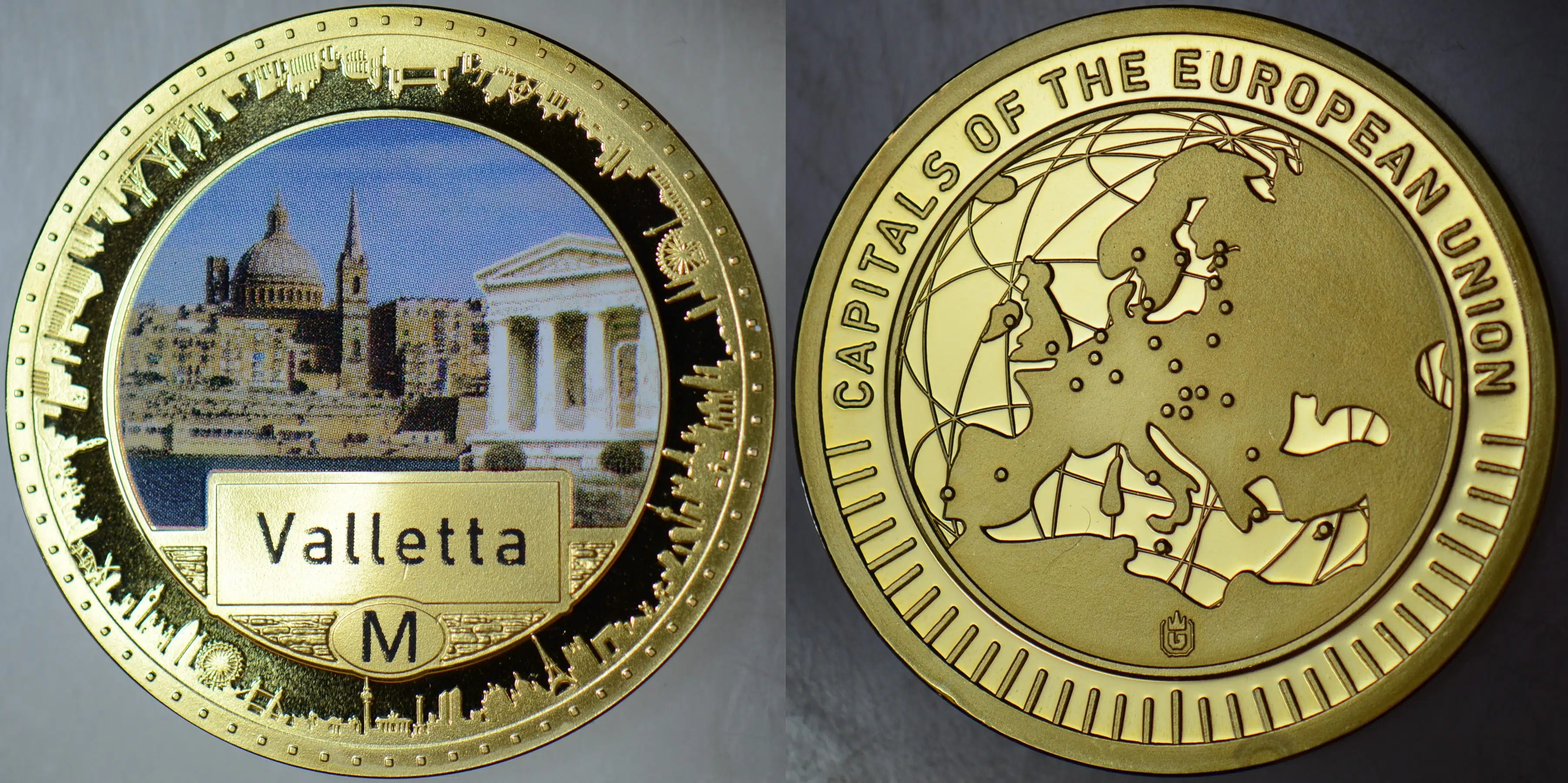 AVRUPA'NIN BAŞKENTLERİ MADALYON-VALETTA-MALTA. RENKLİ 33 mm ÇİL.