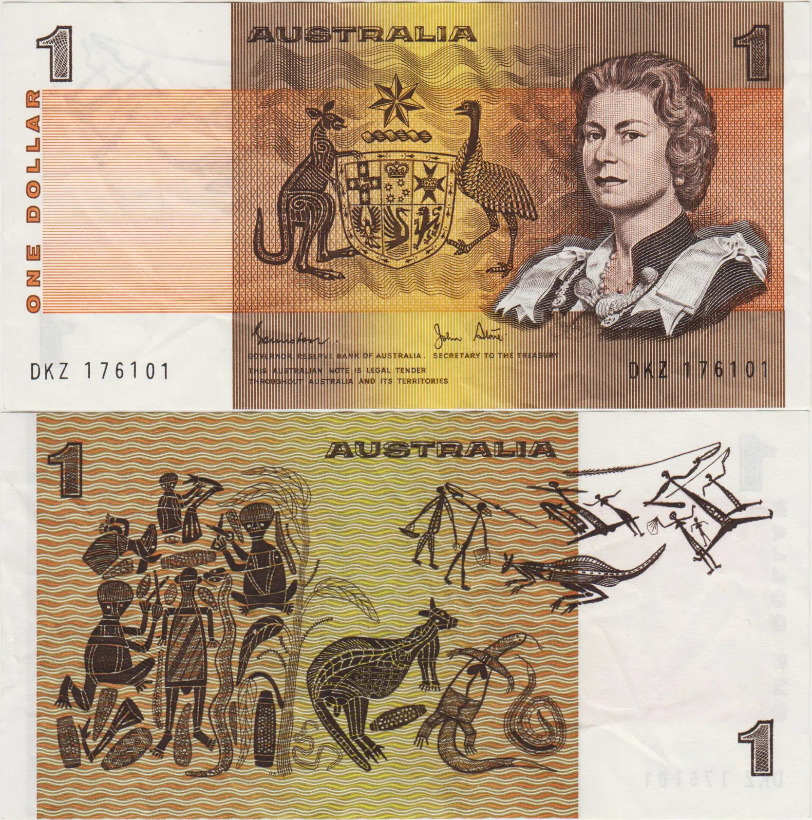 AVUSTRALYA 1 DOLAR 1982-84 KRALİÇE II. ELİZABETH - ABORİJİN TEMALI. ÇOK ÇOK TEMİZ.