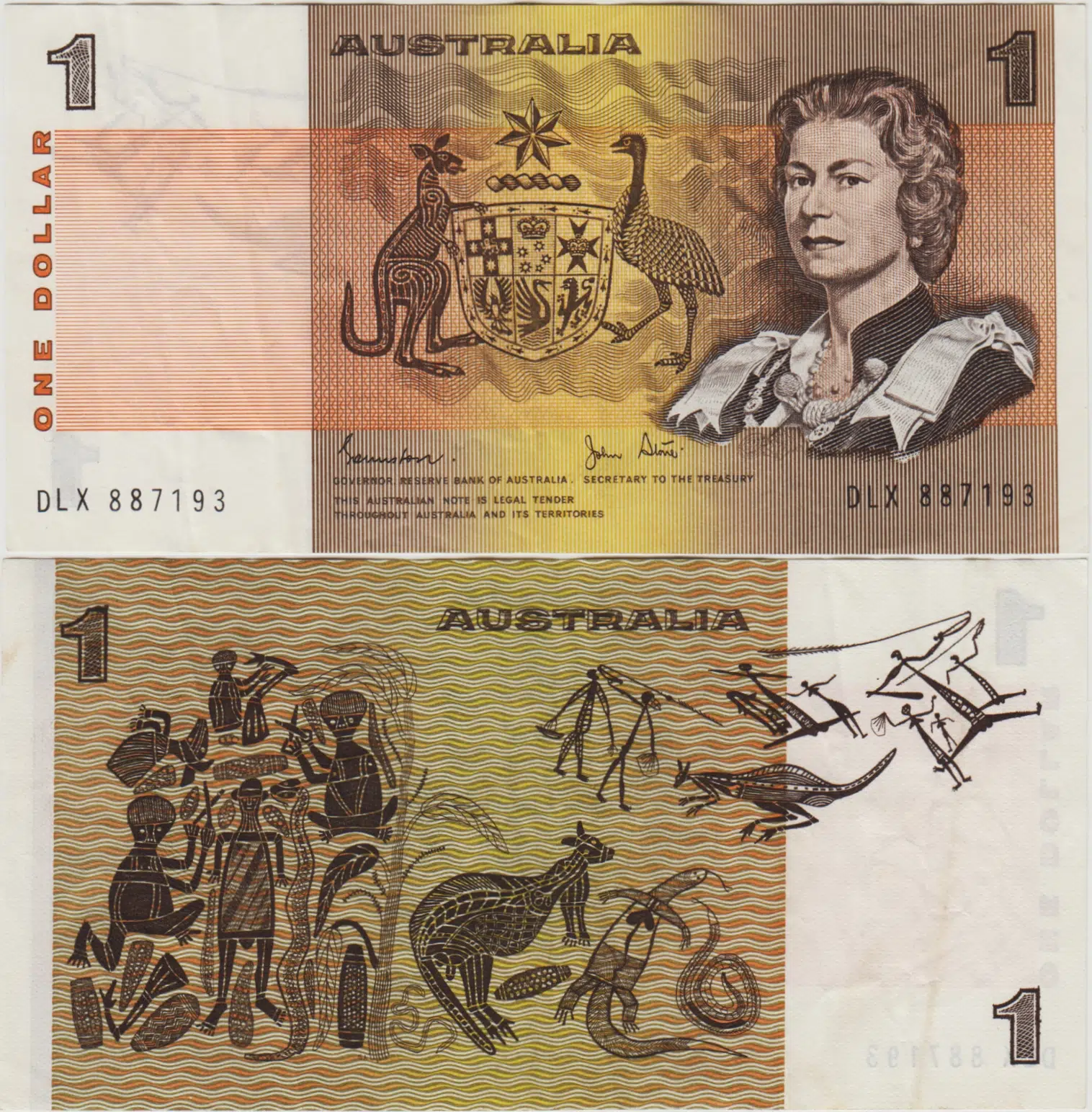 AVUSTRALYA 1 DOLAR 1982-84 KRALİÇE II. ELİZABETH-ABORİJİN TEMALI. ÇOK ÇOK TEMİZ.