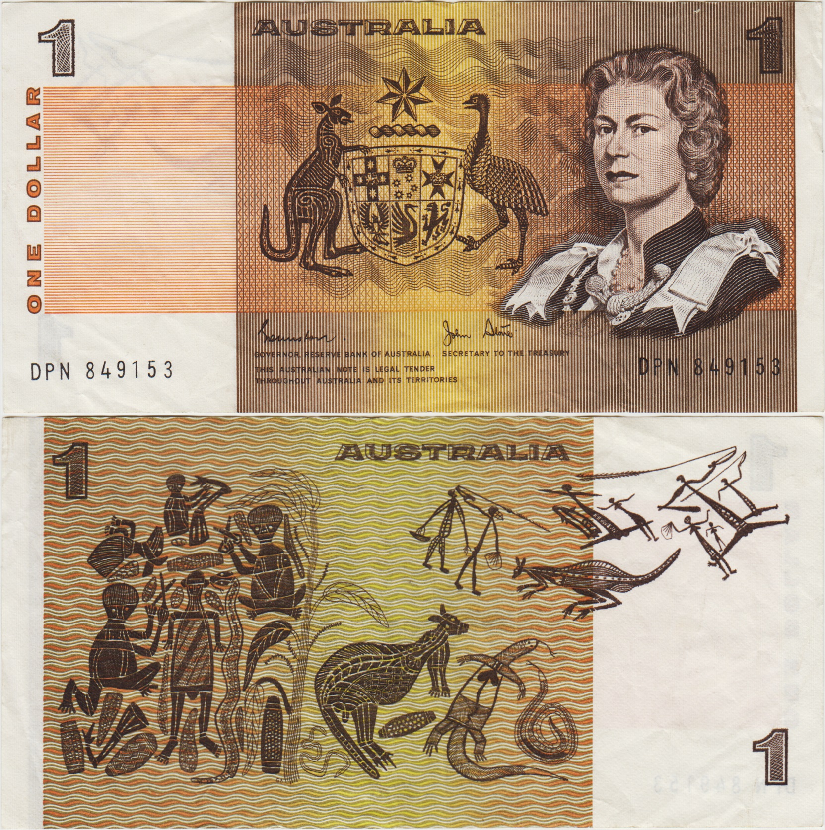 AVUSTRALYA 1 DOLAR 1983 KRALİÇE II. ELİZABETH. ABORİJİN TEMALI. ÇOK ÇOK TEMİZ(-)