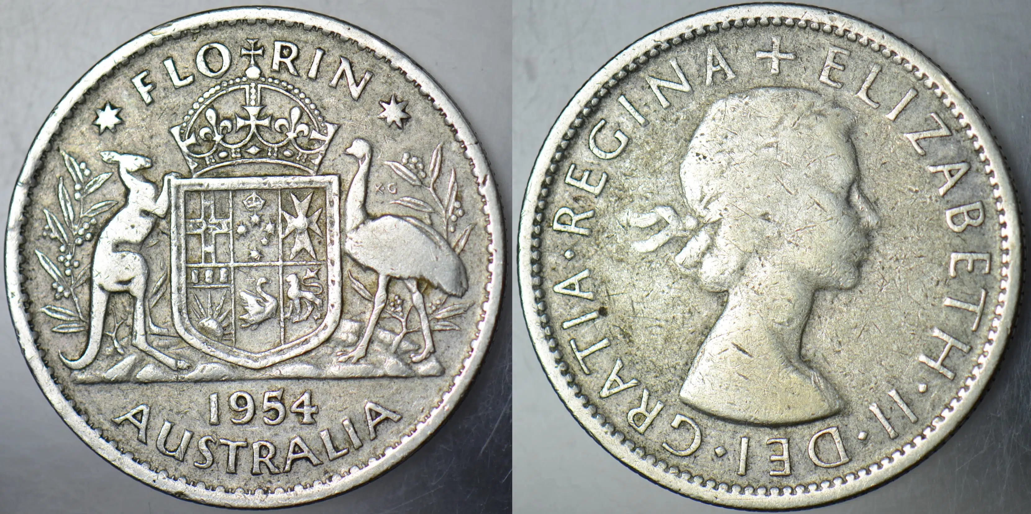 AVUSTRALYA 1 FLORİN 1954 GÜMÜŞ. KRALİÇE II. ELİZABETH 11,3 gr.