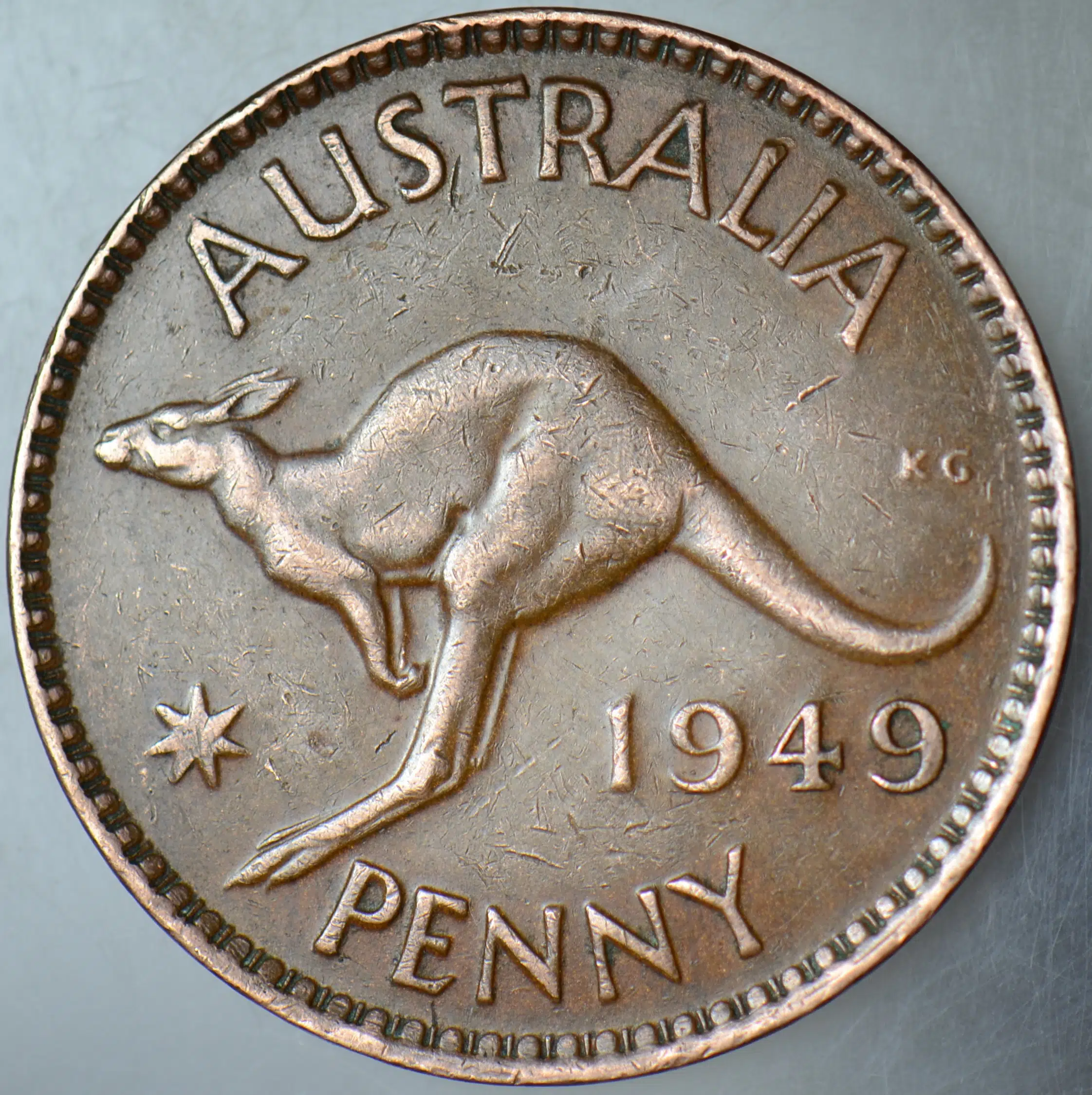 AVUSTRALYA 1 PENNY 1949 KANGURU-KRAL 6. GEORGE 30,8 mm BRONZ.