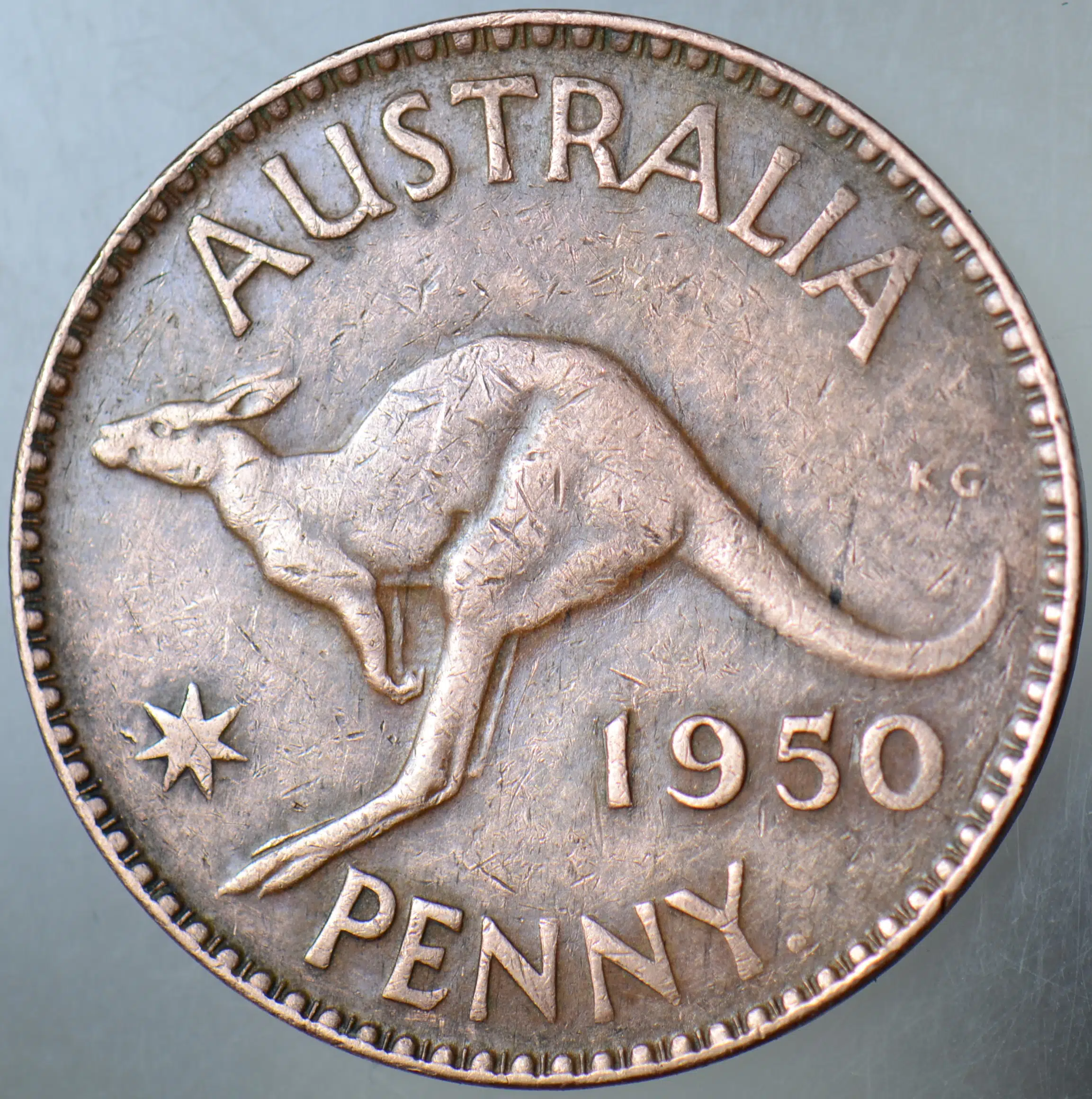 AVUSTRALYA 1 PENNY 1950 KANGURU-KRAL 6. GEORGE 30,8 mm BRONZ.