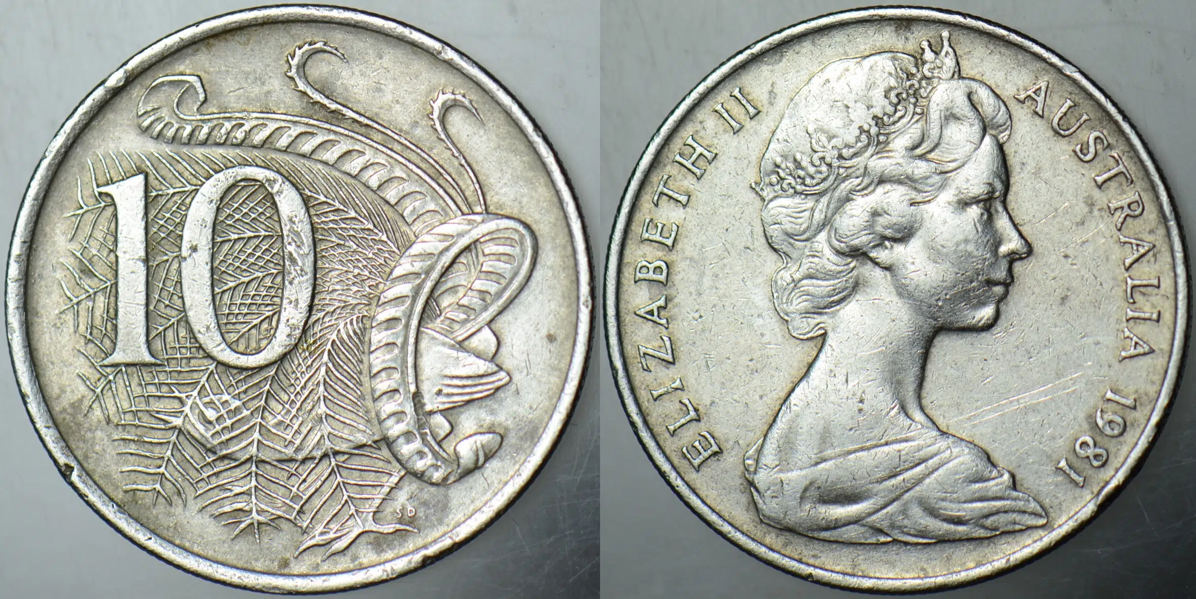 AVUSTRALYA 10 CENT 1981 LİR KUŞU TEMALI. KRALİÇE II. ELİZABETH. 23,6 mm