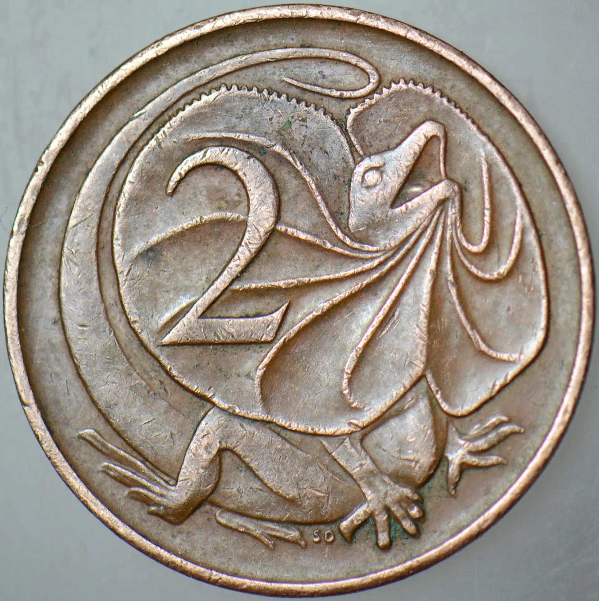 AVUSTRALYA 2 CENT 1966 BASILDIĞI İLK YIL. GENİŞ BOYUNLU KERTENKELE TEMALI. 21,6 mm.