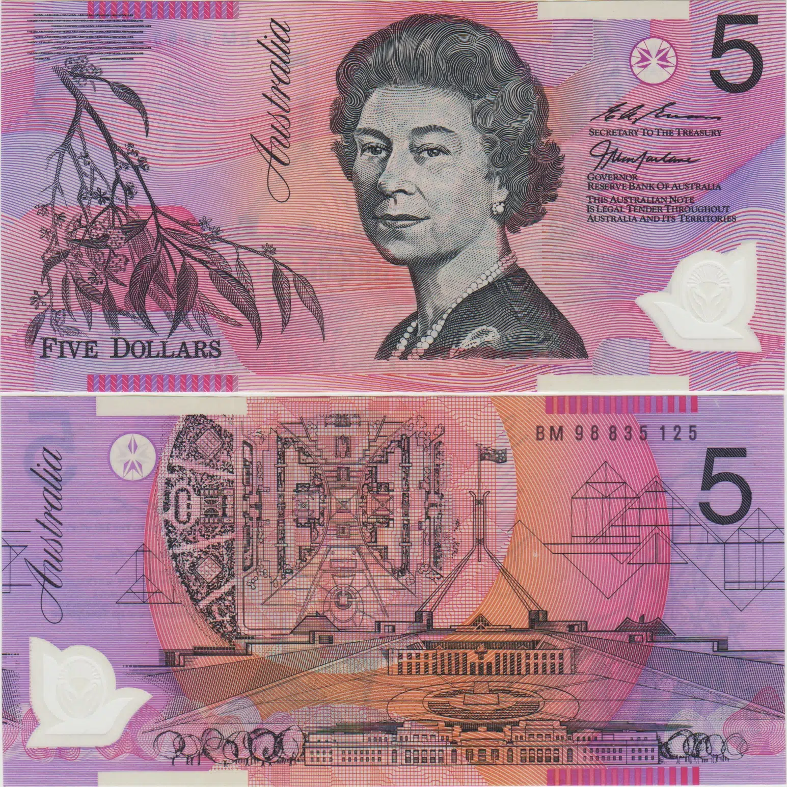 AVUSTRALYA 5 DOLAR 1998 KRALİÇE II. ELİZABETH BÜSTLÜ POLYMER. Pick 51c. ÇİLALTI+