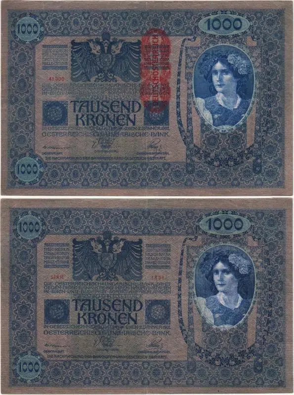 AVUSTURYA 1000 KRON 1902 ÜZERİNE 1919 DEUTSCHÖSTERREİCH DAMGALI. BÜYÜK BOY. ÇOK ÇOK TEMİZ KONDİSYON.