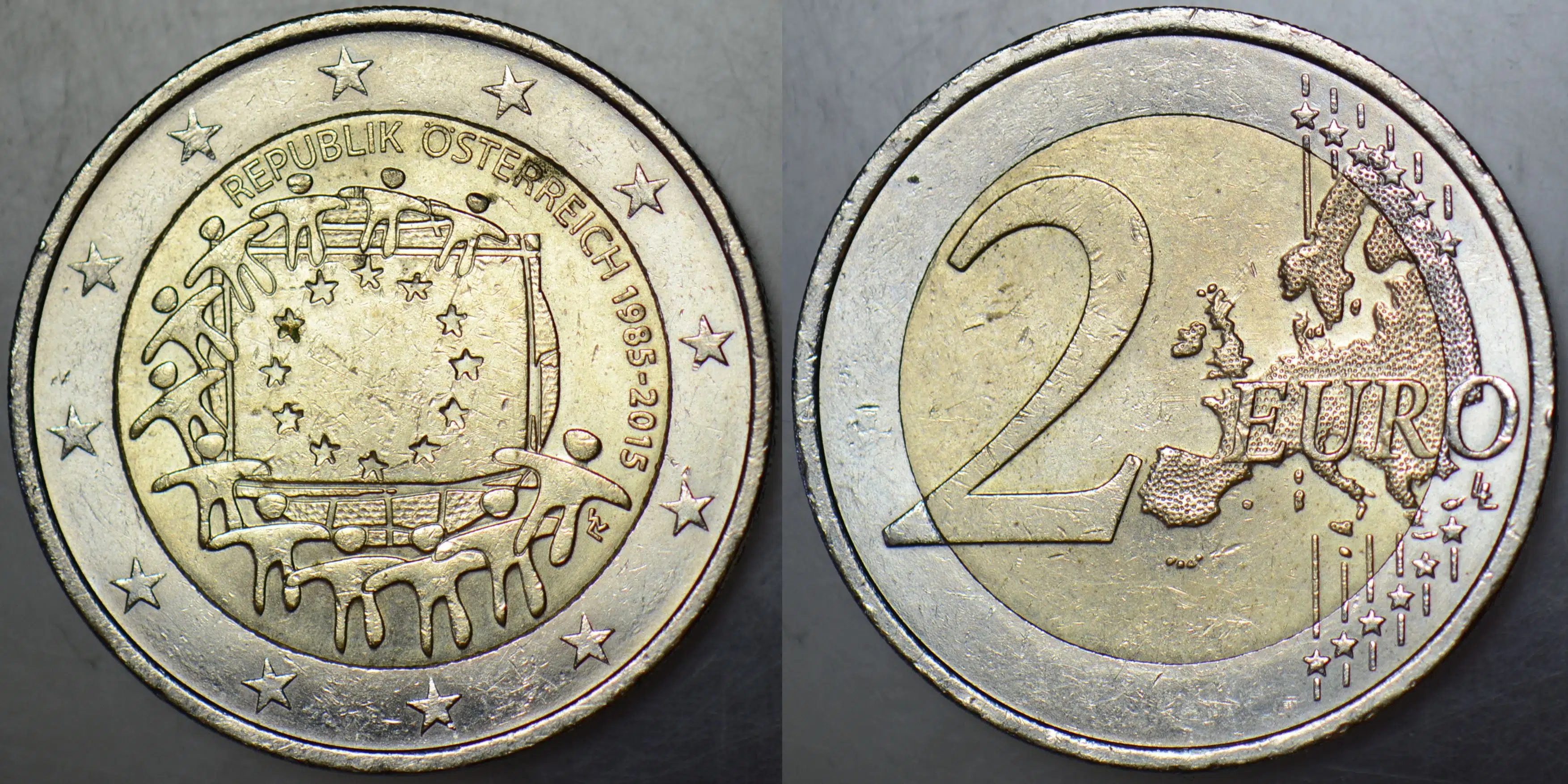 AVUSTURYA 2 EURO 2015 HATIRA-AVRUPA BİRLİĞİ BAYRAĞININ 30. YILI.