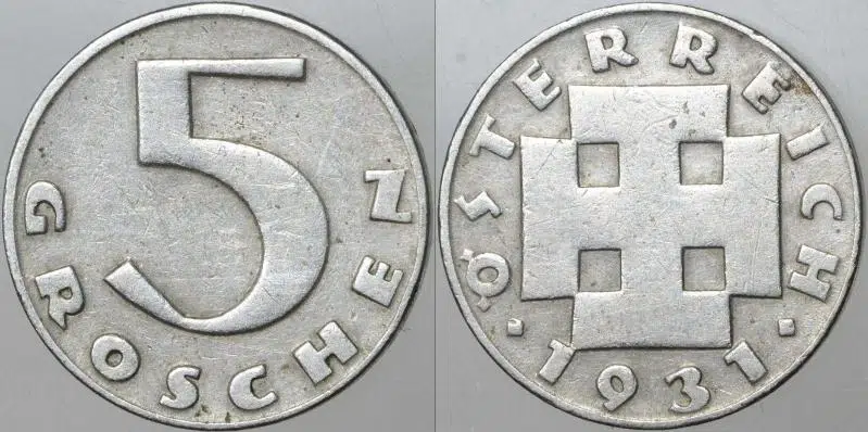 AVUSTURYA 5 GROSCHEN 1931.