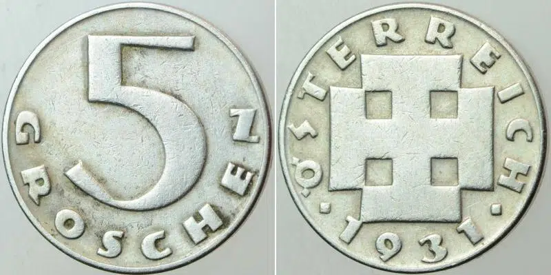 AVUSTURYA 5 GROSCHEN 1931 BU PARANIN BASILMAYA BAŞLANDIĞI İLK YIL.
