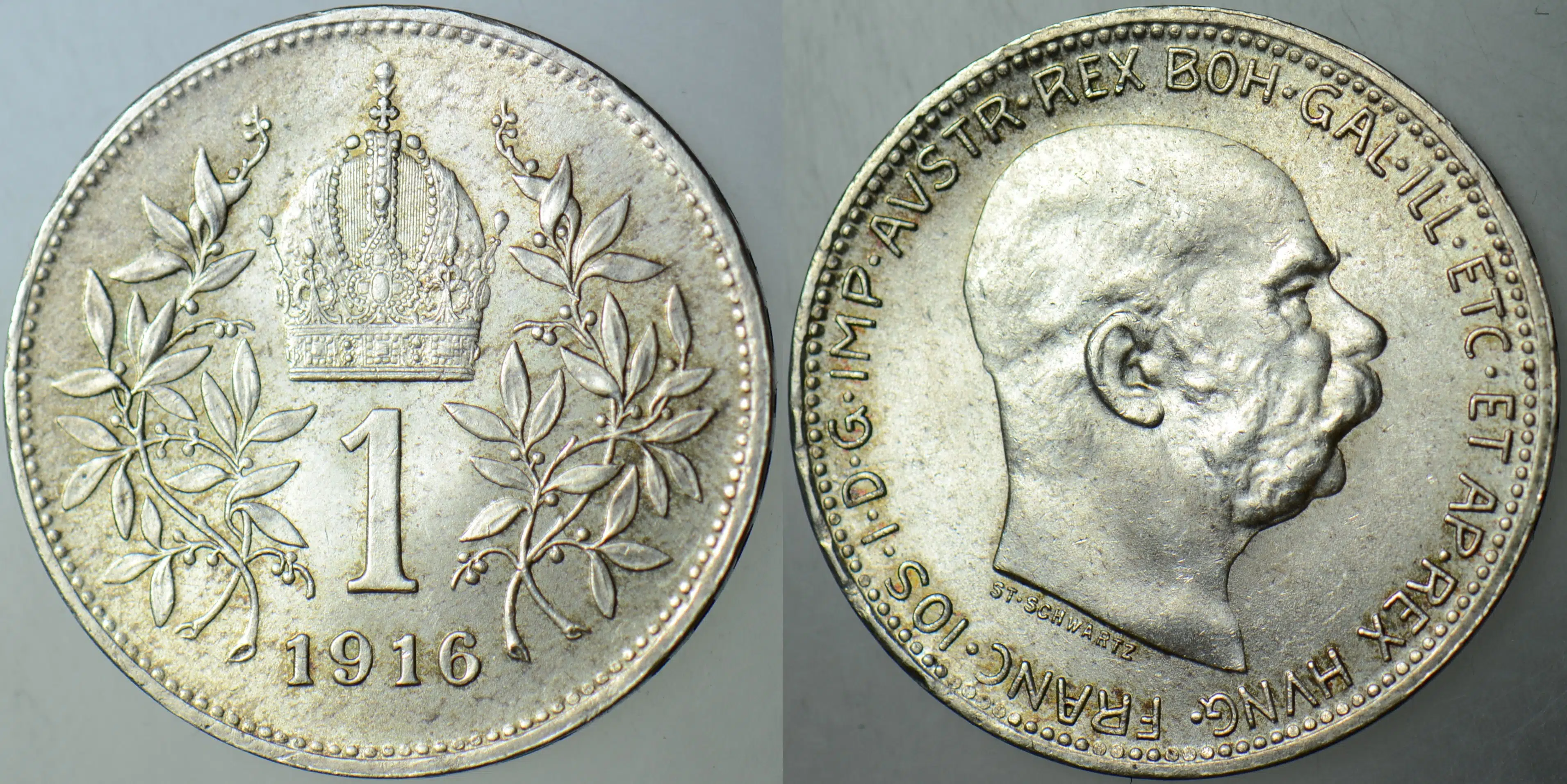 AVUSTURYA GÜMÜŞ 1 KORONA 1916 FRANZ JOSEF-I. DÜNYA SAVAŞI DÖNEMİ. 5 gr ÇİL(-)