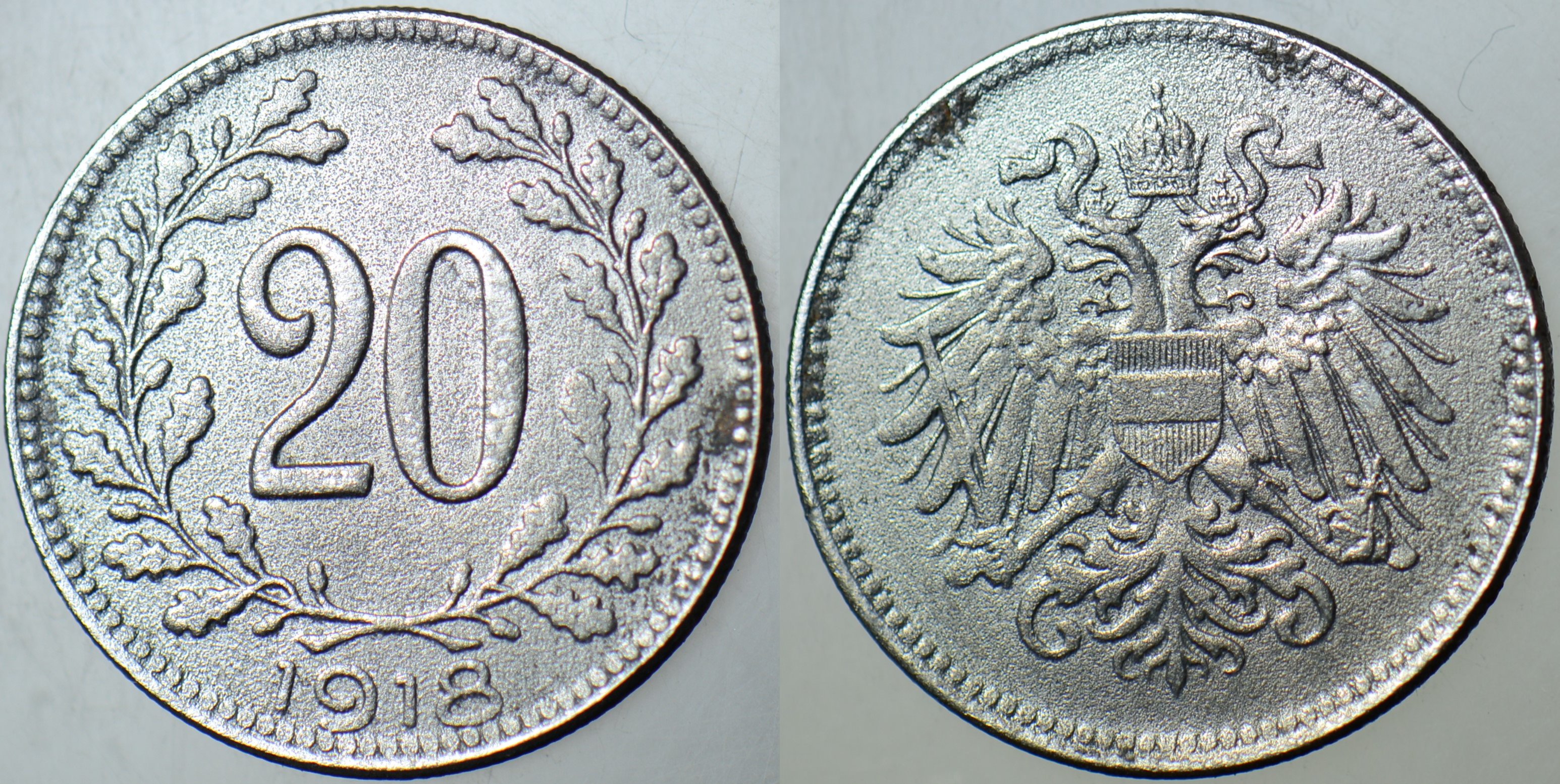 AVUSTURYA MACARİSTAN İMPARATORLUĞU 20 HELLER 1918. BİRİNCİ DÜNYA SAVAŞI - I. KARL DÖNEMİ DEMİR.