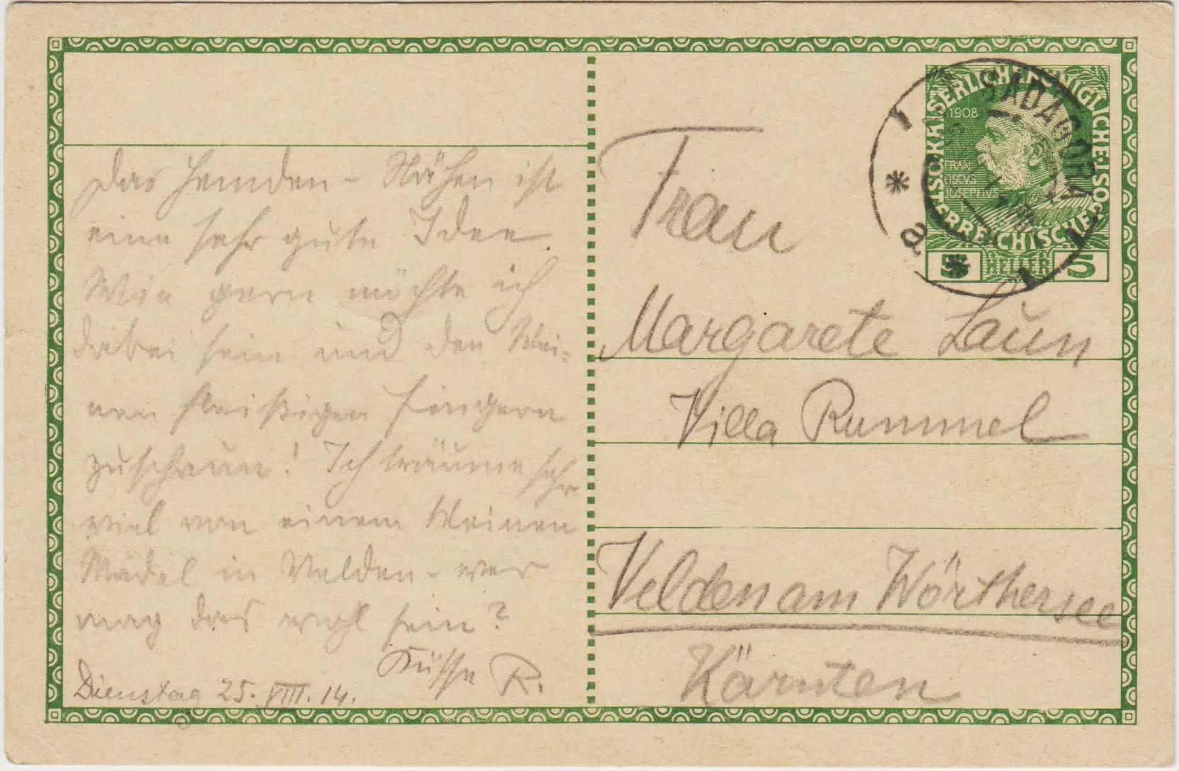 AVUSTURYA POSTADAN GEÇMİŞ KARTPOSTAL 1914. (2)