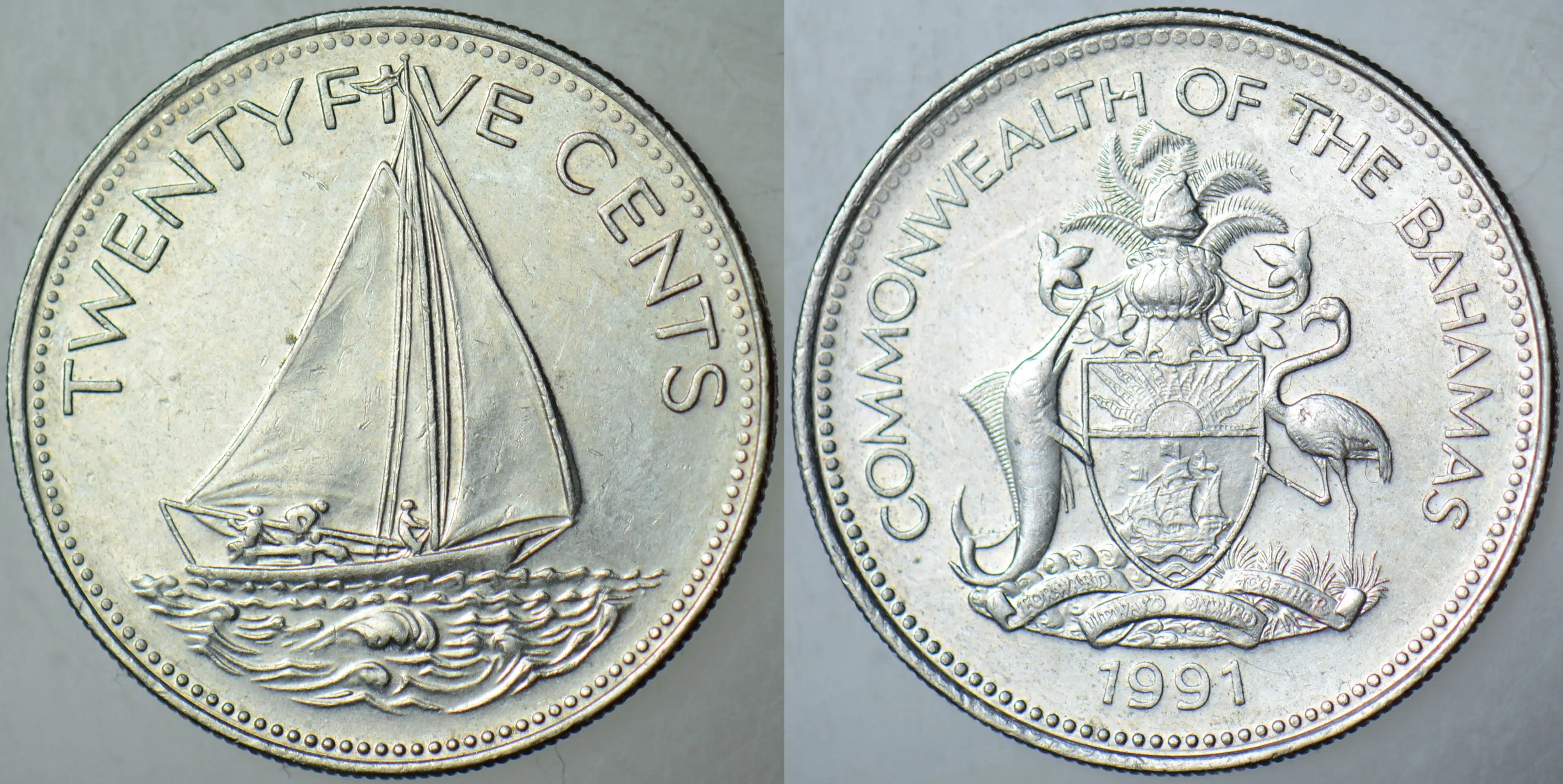 BAHAMALAR 25 CENT 1991 YELKENLİ TEKNE TEMALI.