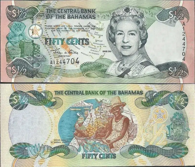 BAHAMALAR 50 CENT 2001. KRALİÇE II. ELİZABETH. 1/2 DOLAR. ÇİL KONDİSYON.