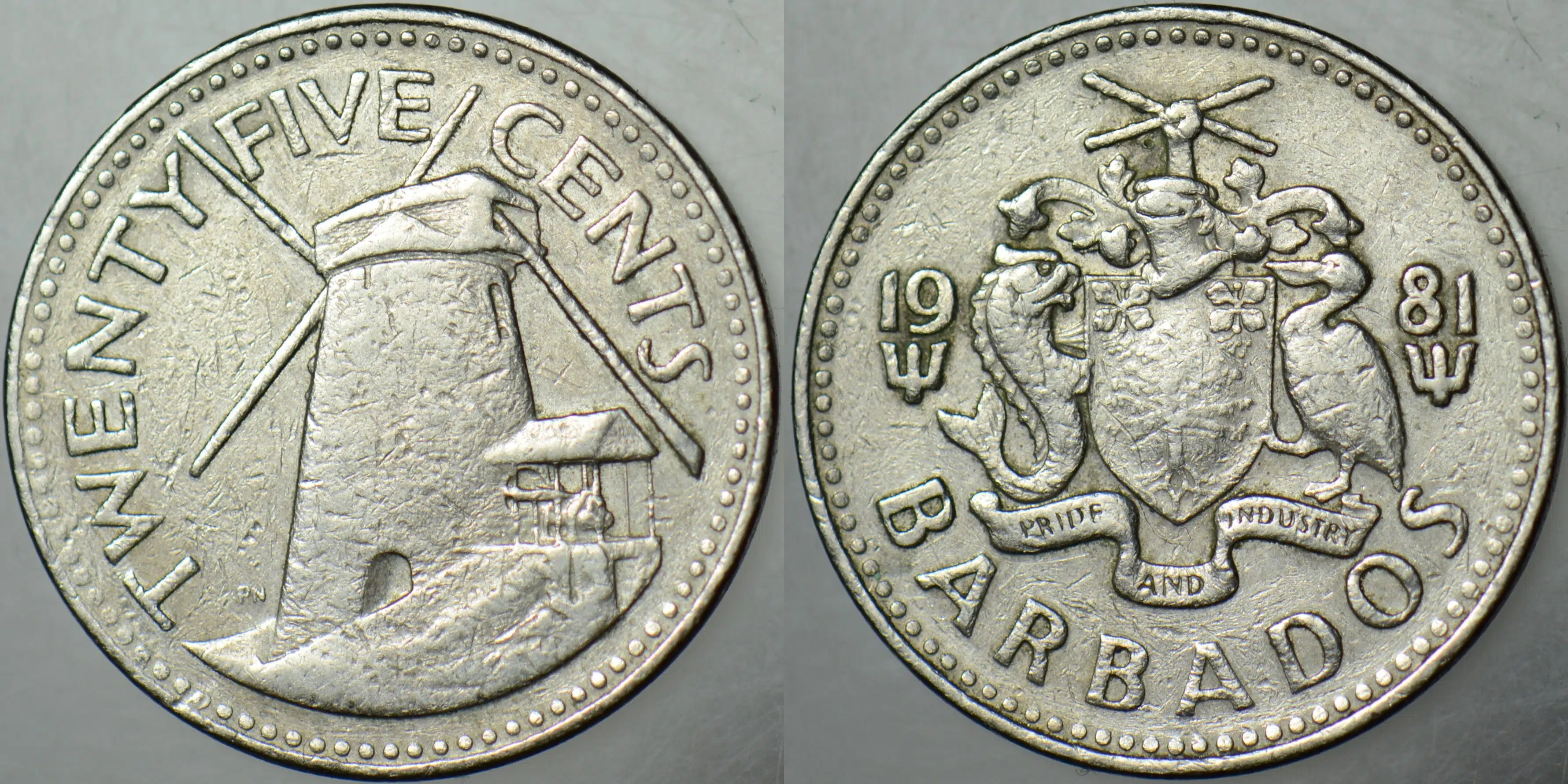 BARBADOS 25 CENT 1981 YEL DEĞİRMENİ TEMALI.